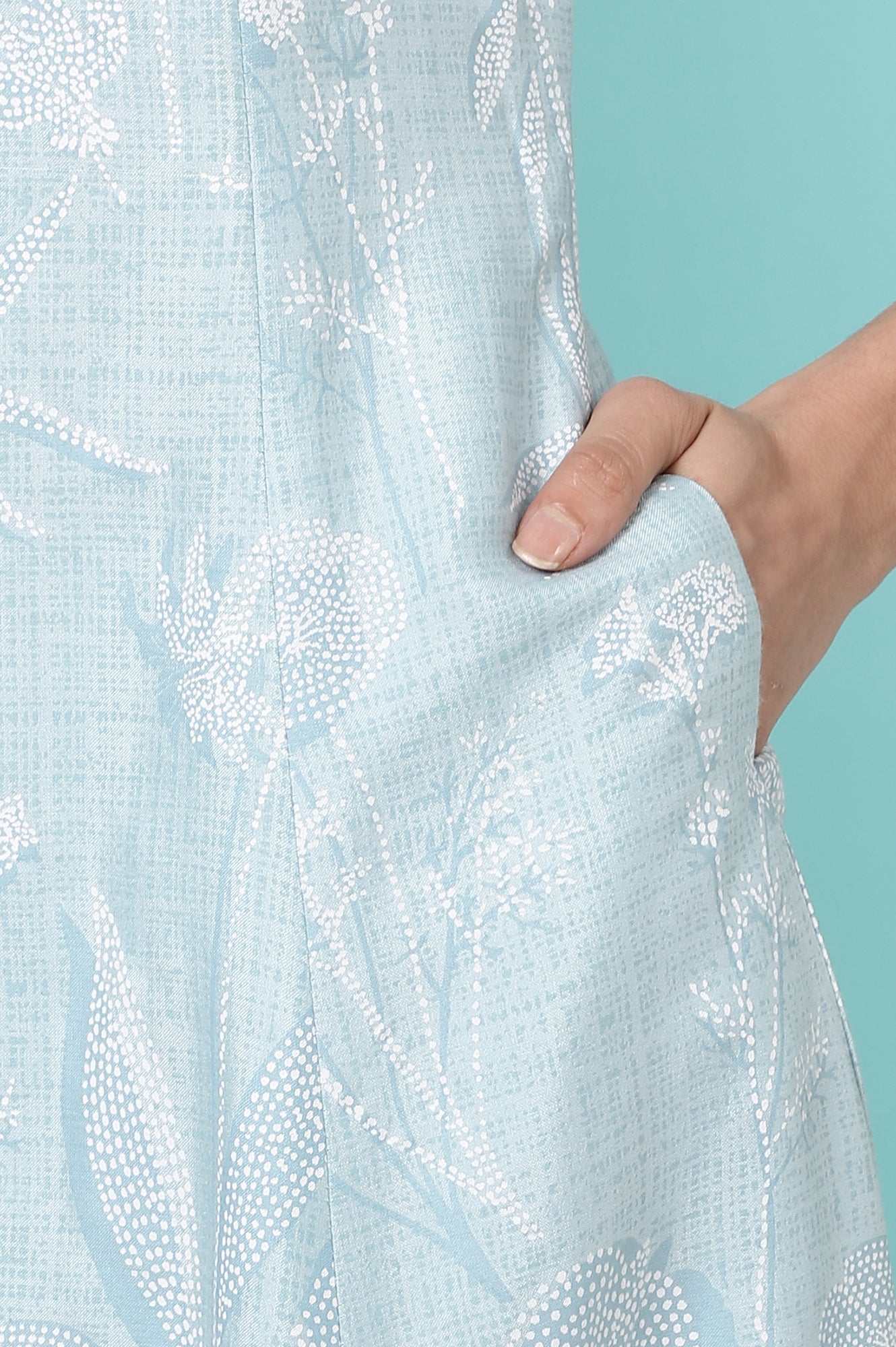 Sky Blue Floral Printed A-line Kurta and Pants Co-ord Set