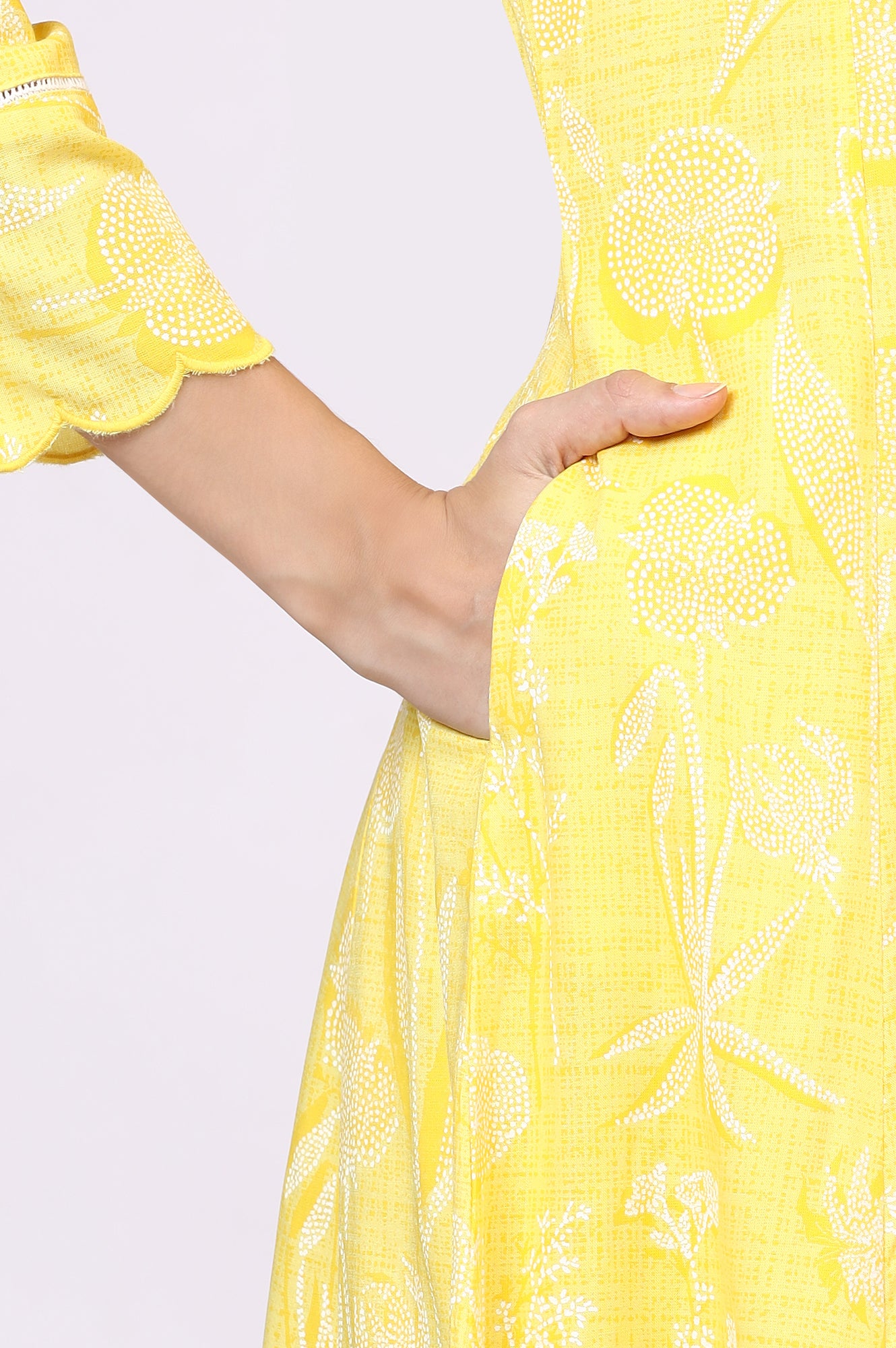 Yellow Floral Printed Rayon A-line Kurta and Pants Set