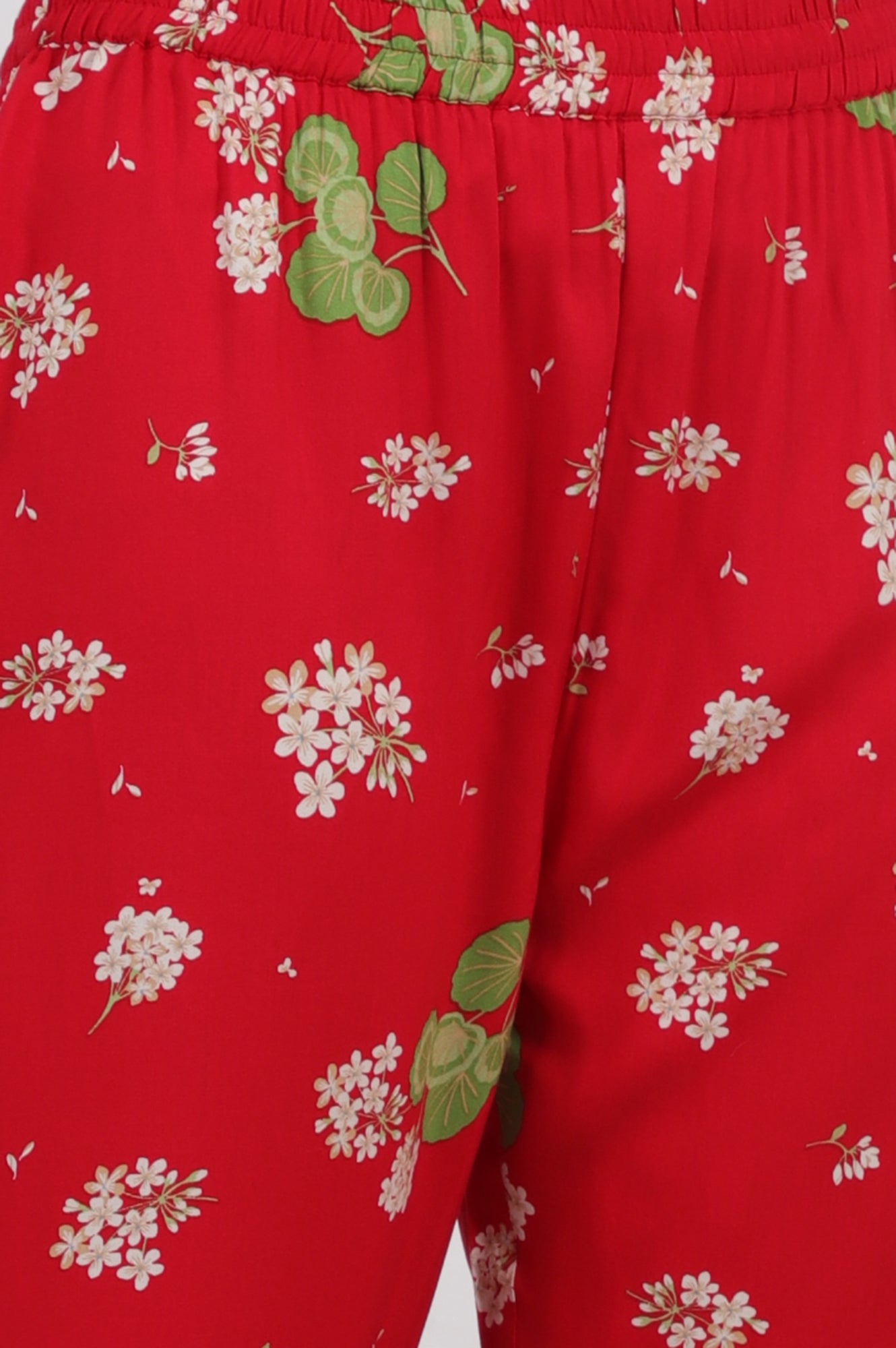 Red Floral Printed Beaded Rayon Straight Kurta and Pants Co-ord Set