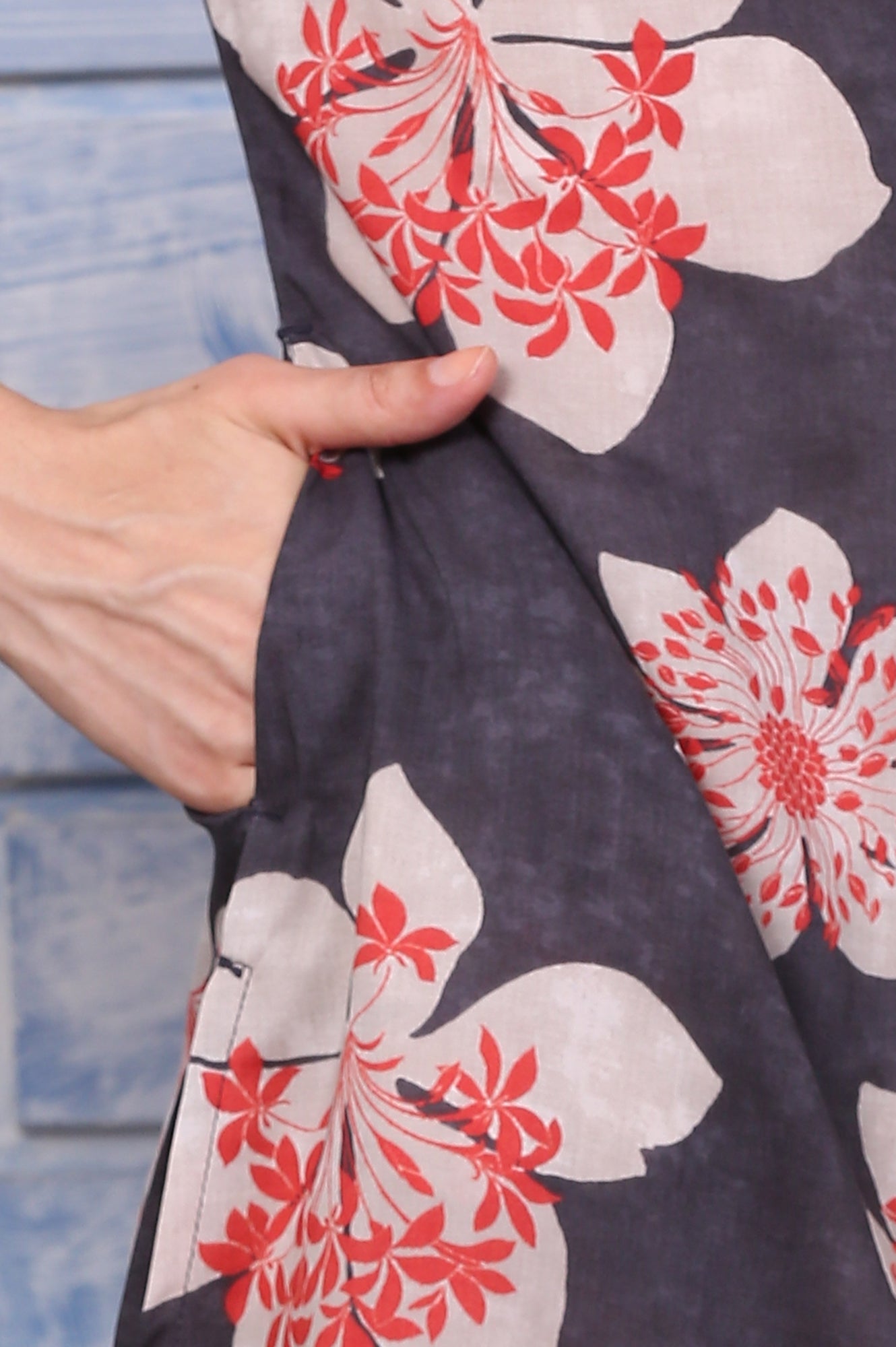 Charcoal Grey Floral Printed Straight Kurta, Pants and Dupatta Set