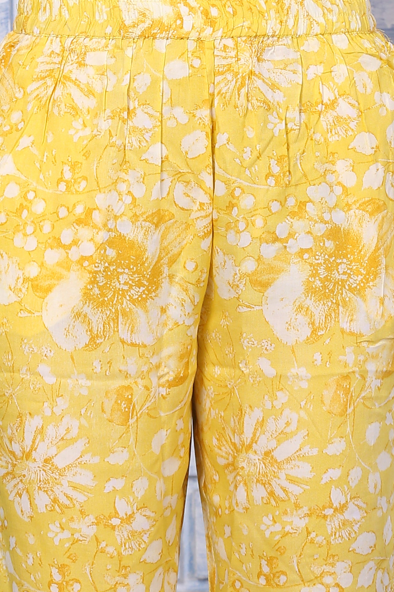 Yellow Floral Printed Lace Straight Kurta and Pants Co-ord Set