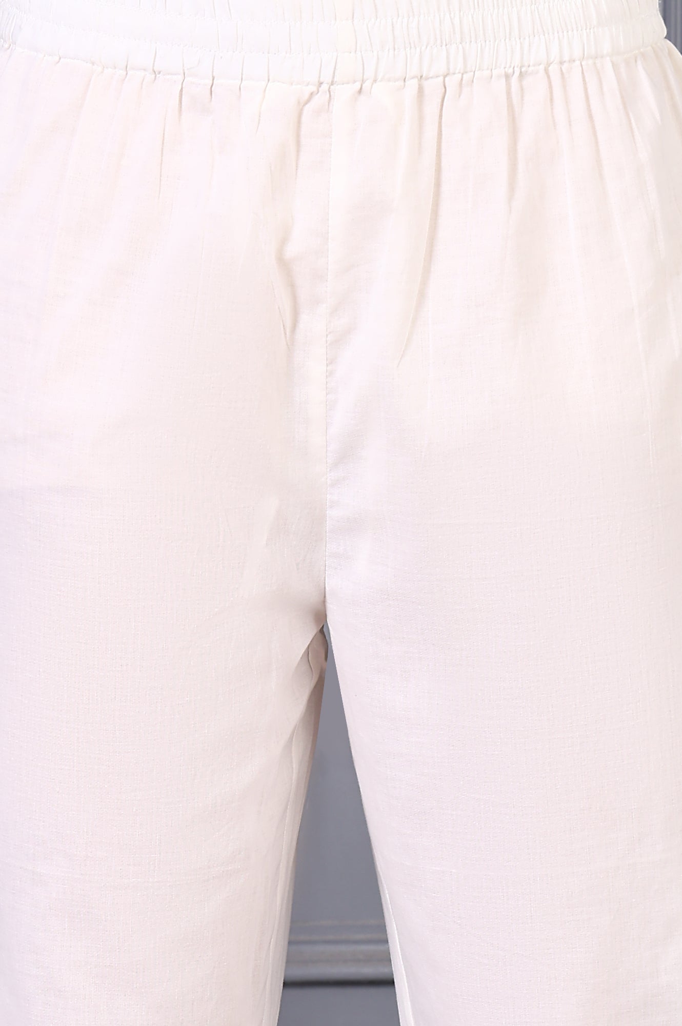 Off White Floral Printed Kota Straight Kurta, Pants and Dupatta Set