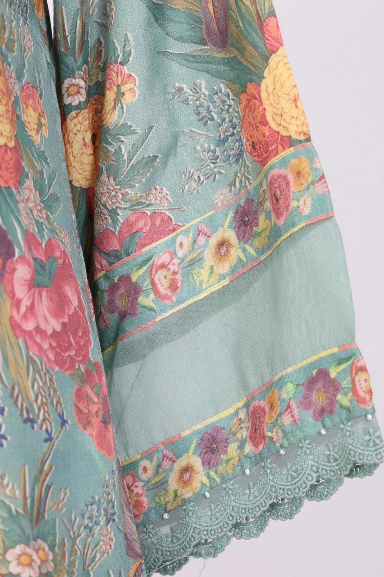 Sea Green Floral Printed Straight Kurta with Flared Pants and Dupatta Set