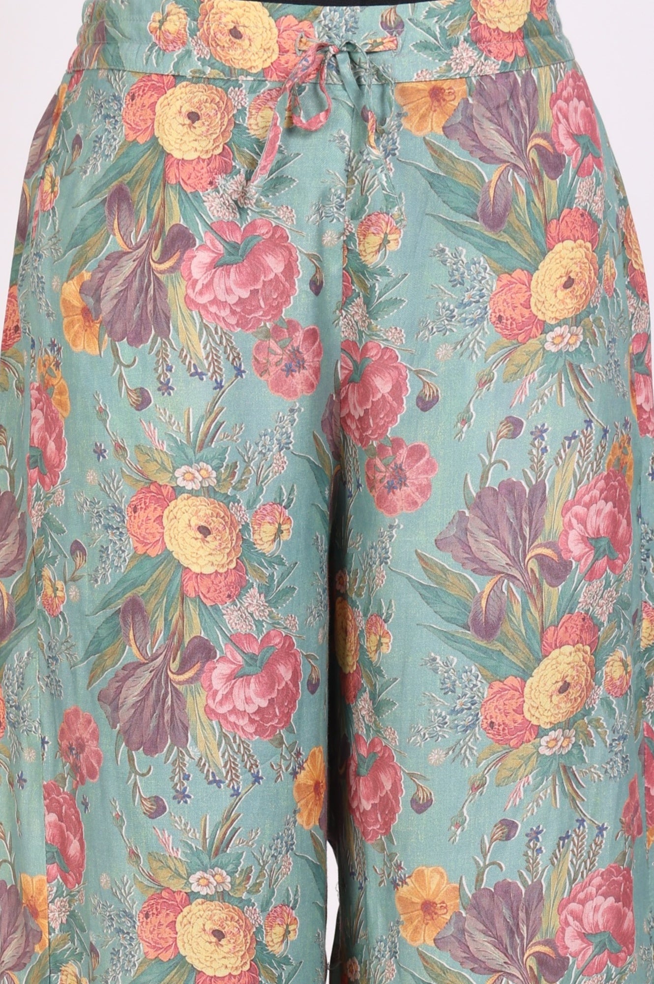 Sea Green Floral Printed Straight Kurta with Flared Pants and Dupatta Set