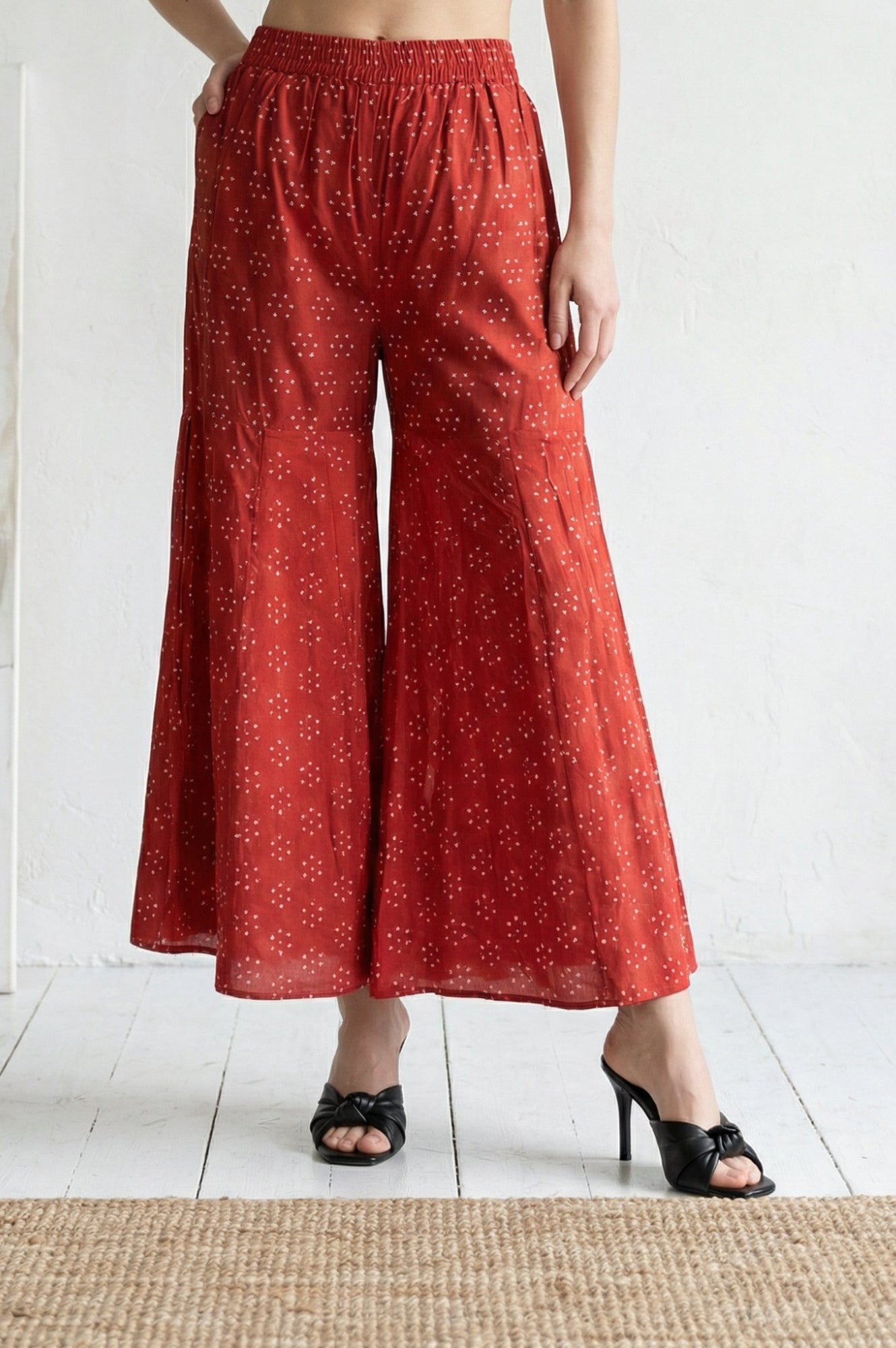 Red Bandhani Embroidered Ankle Length Sharara