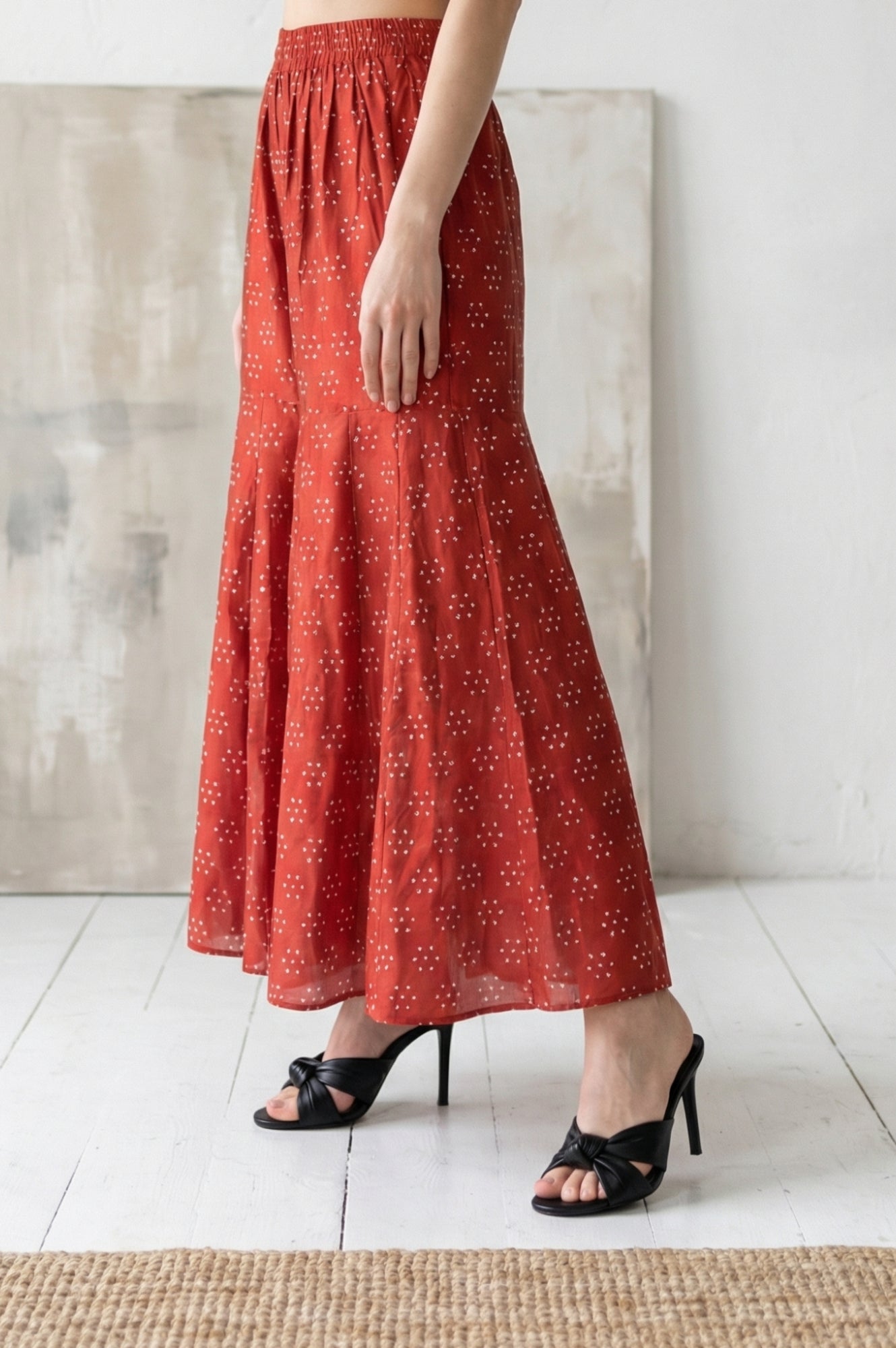 Red Bandhani Embroidered Ankle Length Sharara