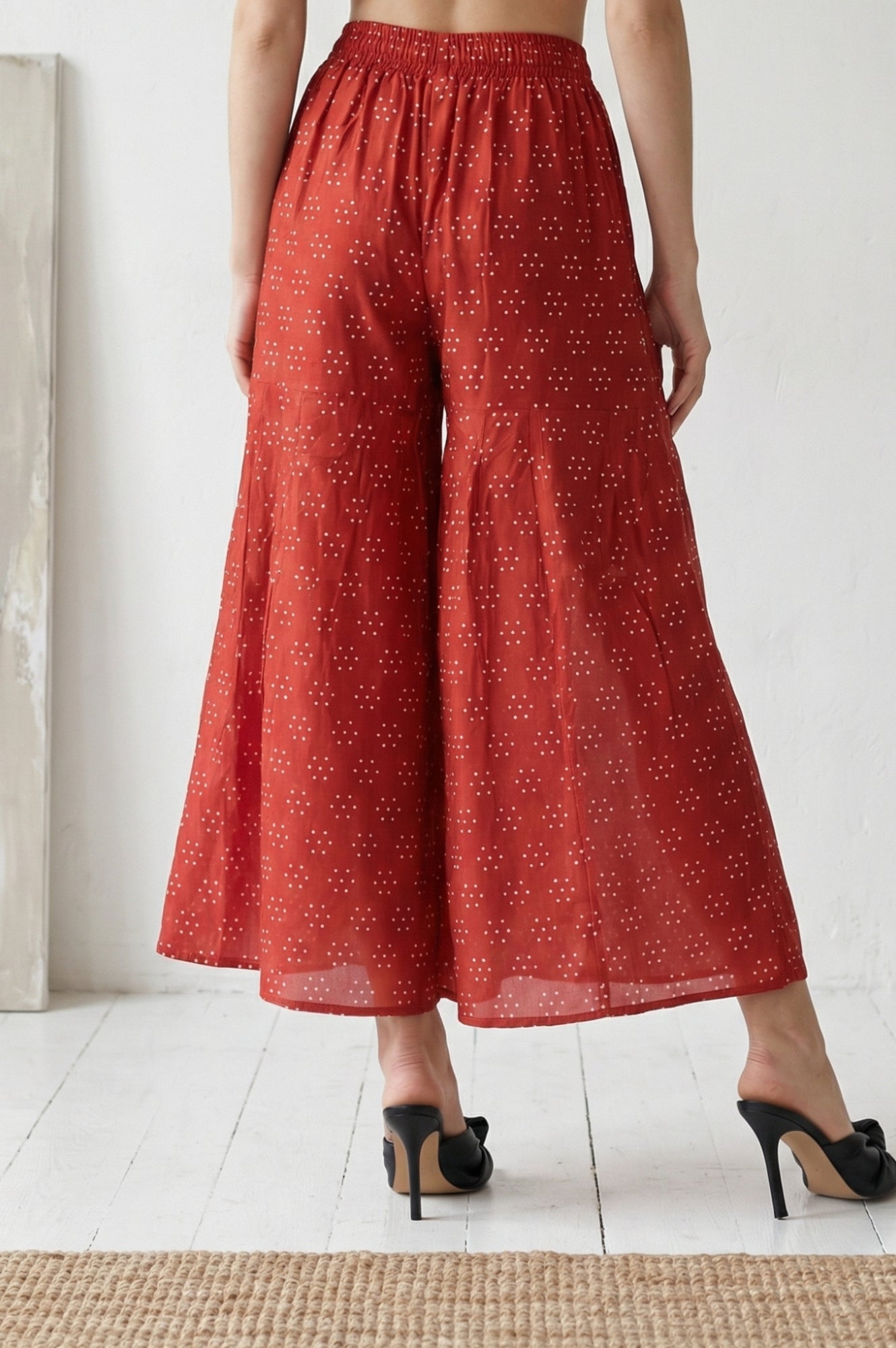 Red Bandhani Embroidered Ankle Length Sharara