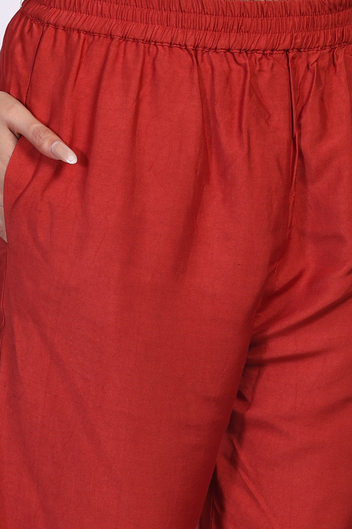 Red Ethnic Motifs Printed Embellished Anarkali Organza Kurta with Straight Pant and Dupatta Set