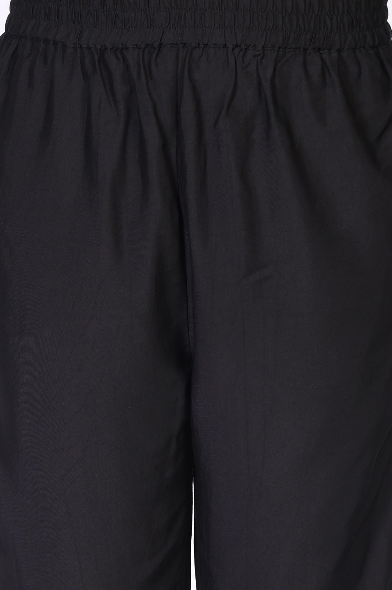 Black Floral Embroidered Anarkali Chiffon Kurta with Straight Pant Set