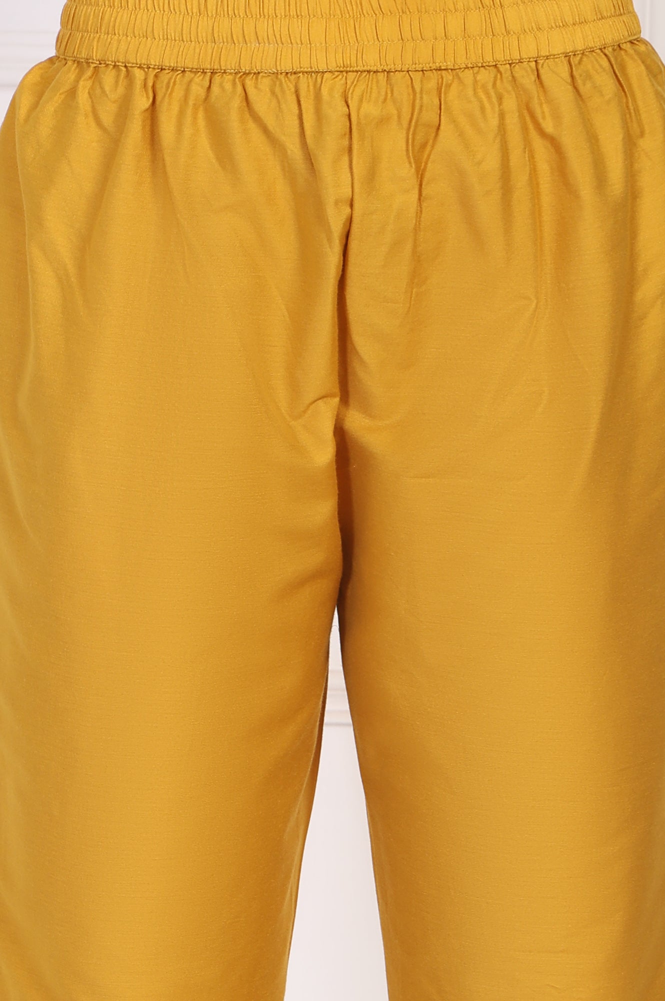 Yellow Floral Printed Beaded A-Line Tissue Kurta with Straight Pant Set