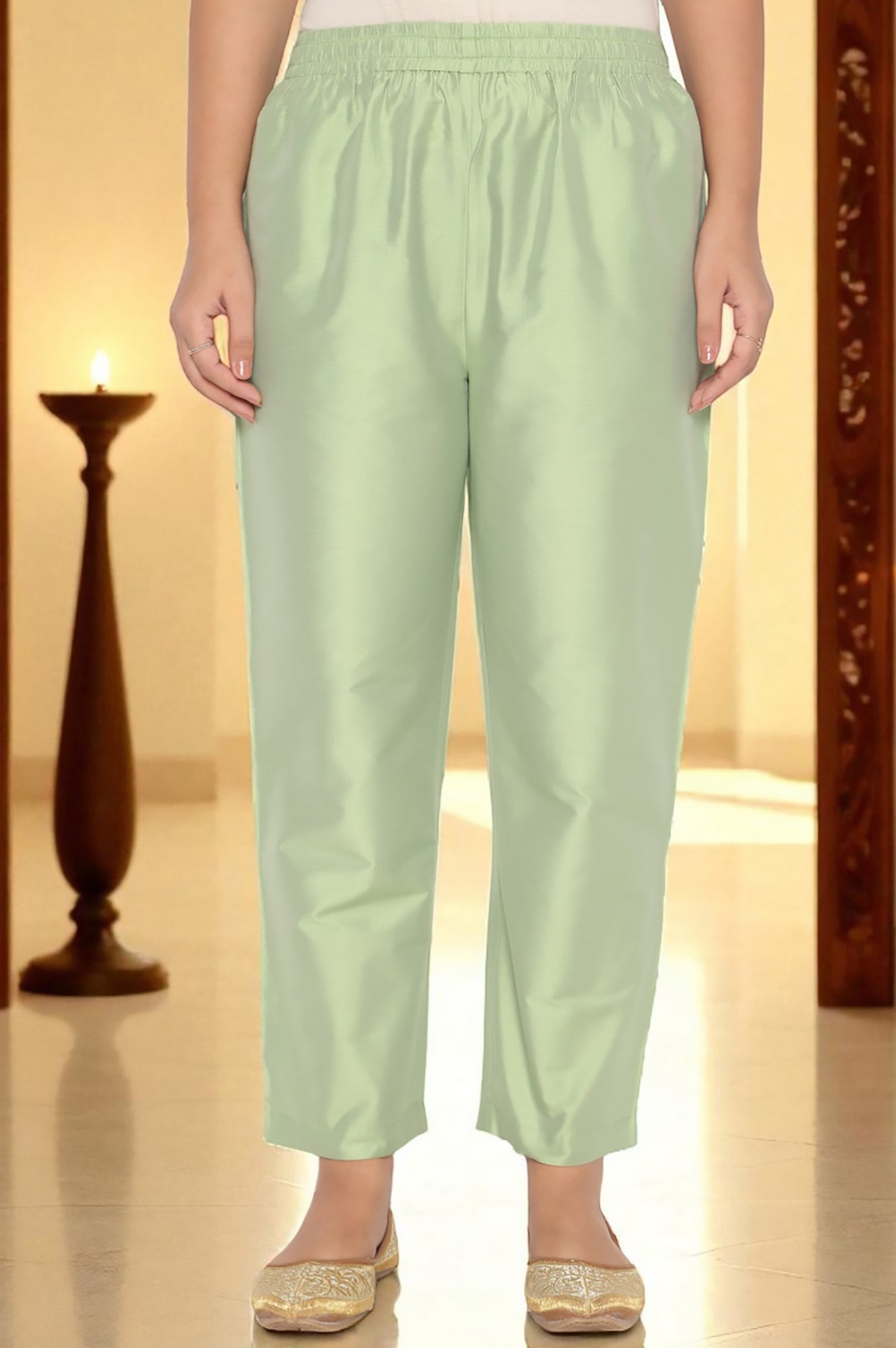 Mint Green Printed Jacquard A-line Kurta, Straight Pant and Dupatta Set