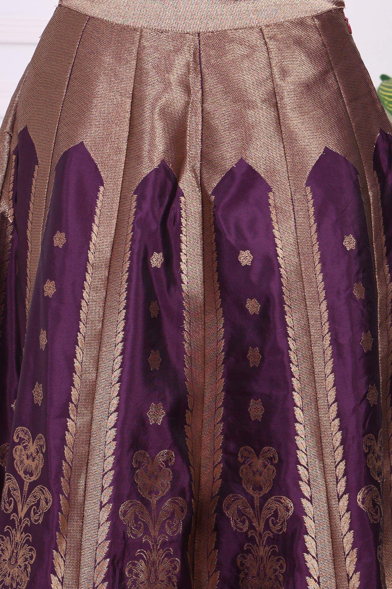 Purple Embellished Jacquard Straight Crop Top, Skirt and Dupatta Set