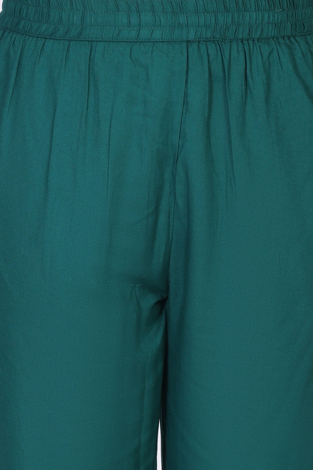 Teal Floral Printed Embellished A-Line Art Silk Kurta with Straight Pant Set