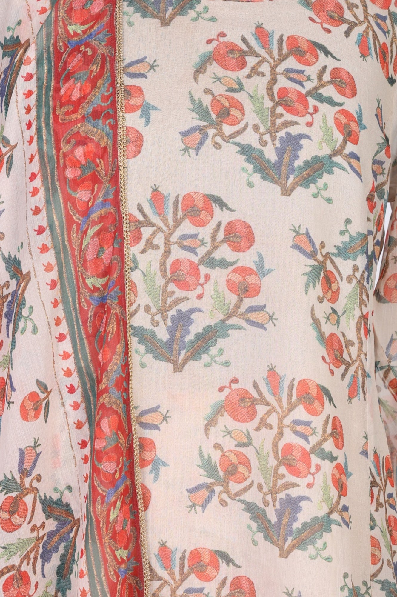 Beige Floral Printed Lace Straight Kurta with Sharara and Dupatta Set