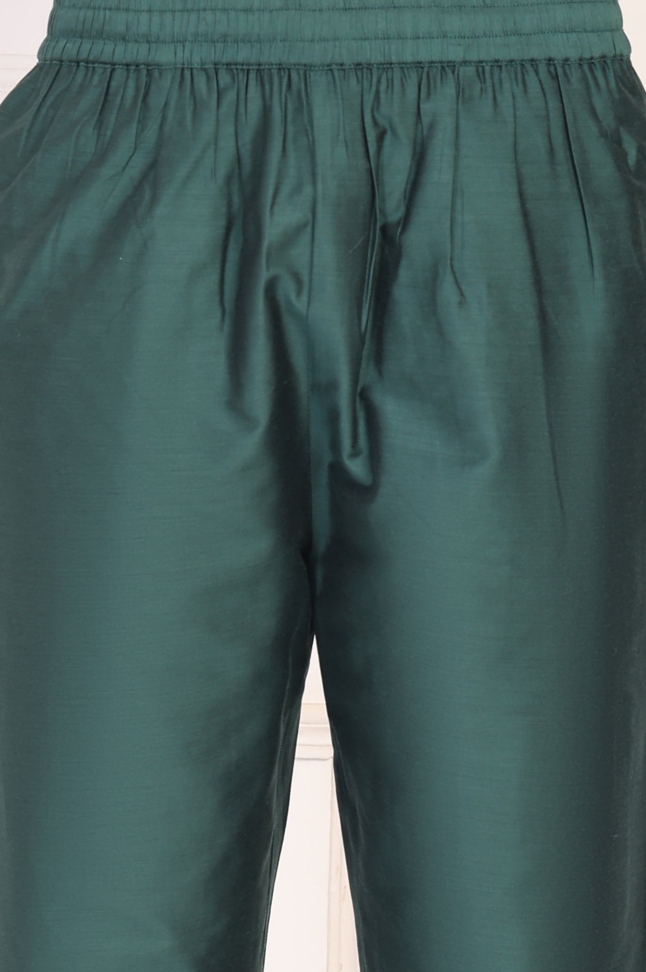 Green Embroidered A-Line Silk Kurta with Straight Pant and Dupatta Set