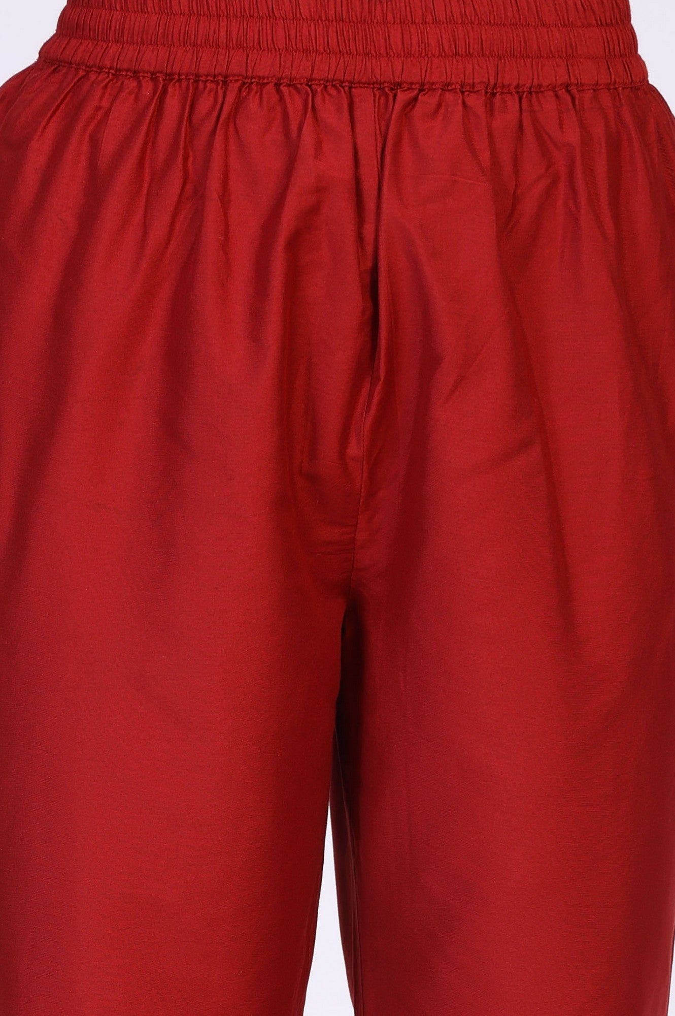 Red Floral Print Lace Detailing Flared Rayon Kurta with Pant and Dupatta Set