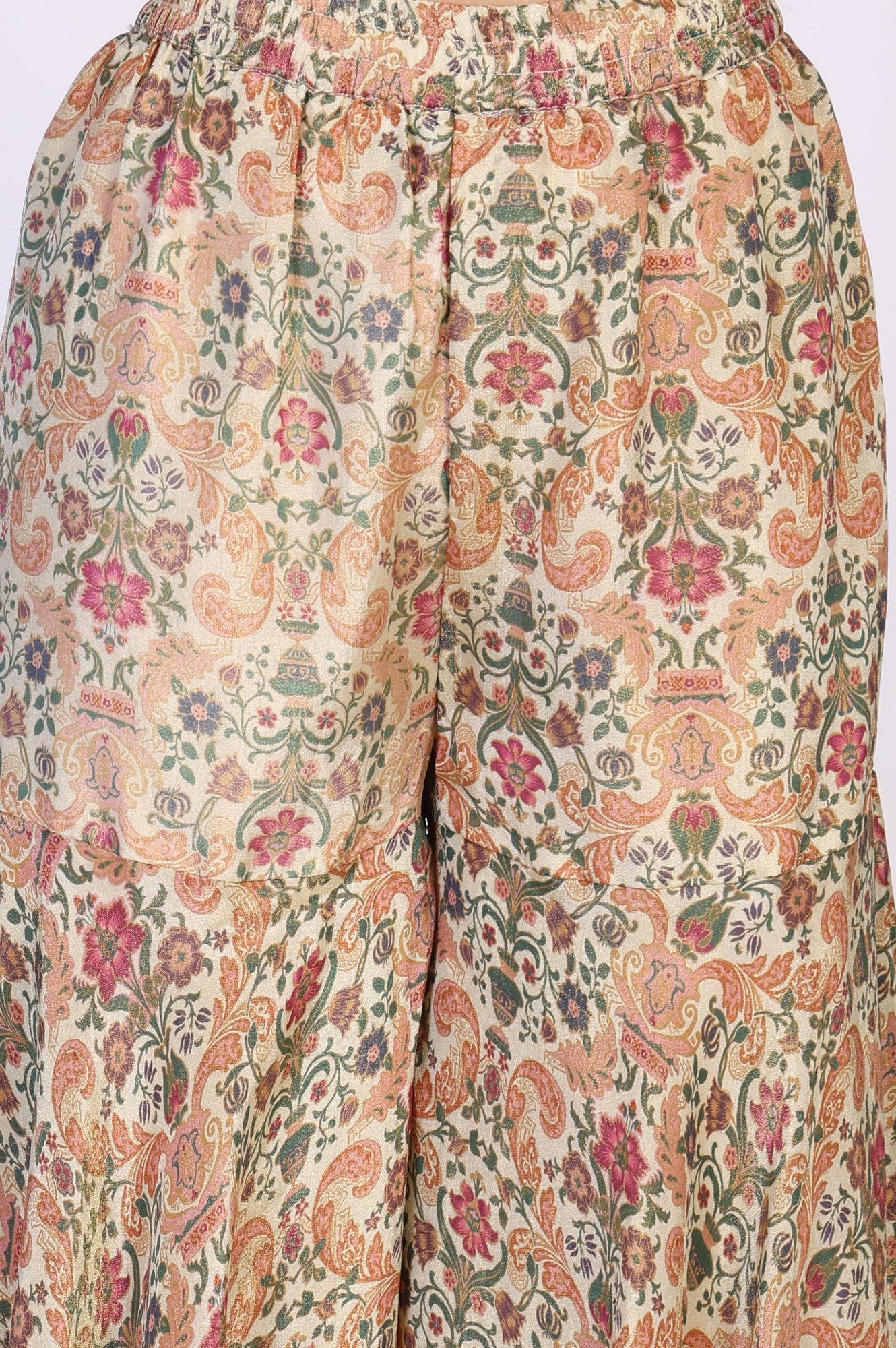 White Floral Print Tape Flared Tissue Kurta with Sharara and Dupatta Set