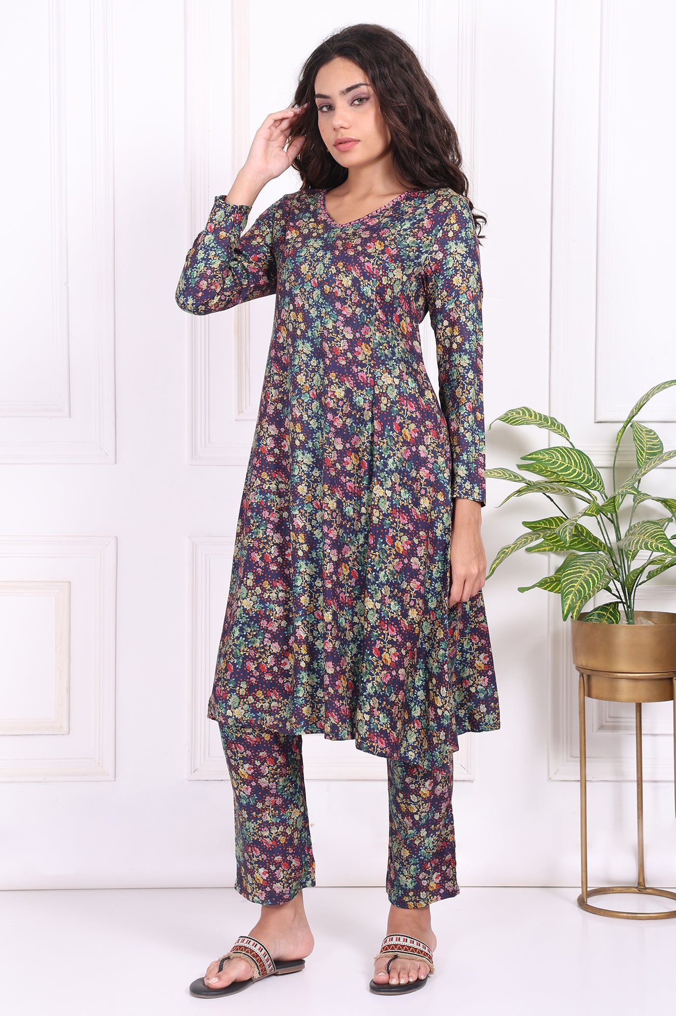 Multicolor Floral Printed Straight Rayon Kurta and Straight Pant Set