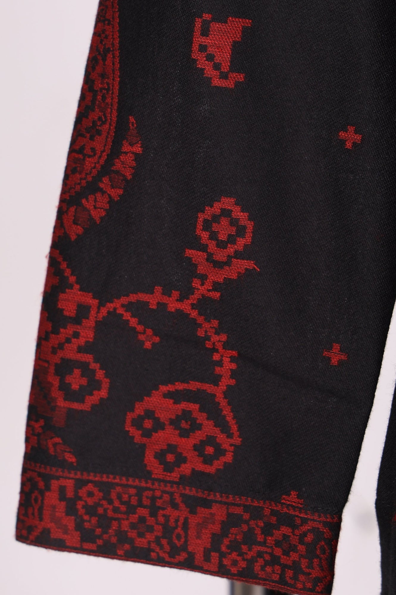 Black Floral Printed Jacquard Straight Kurta with Pants and Dupatta Set