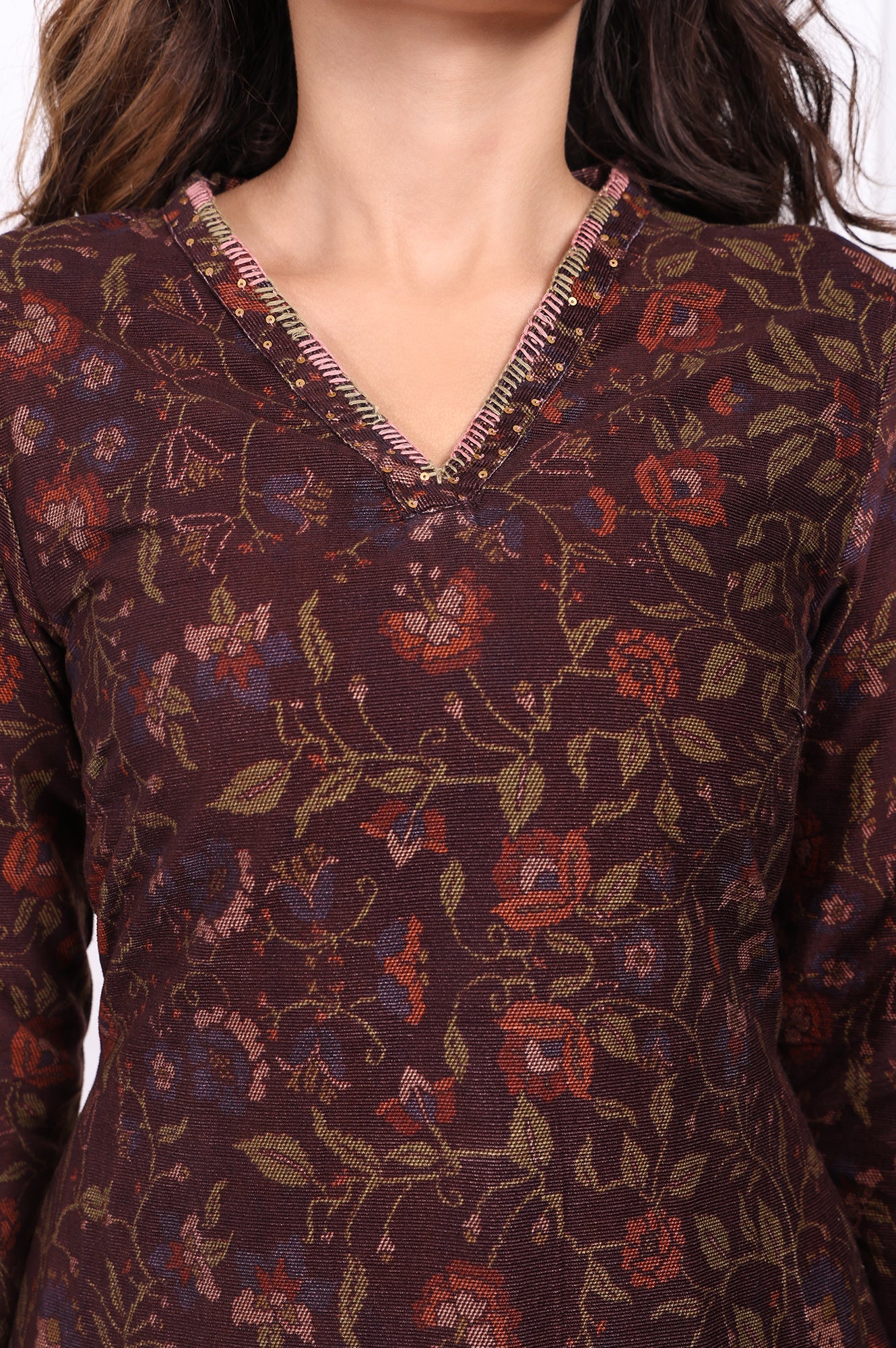 Maroon Floral Printed Straight Cotton Kurta with Trousers Set