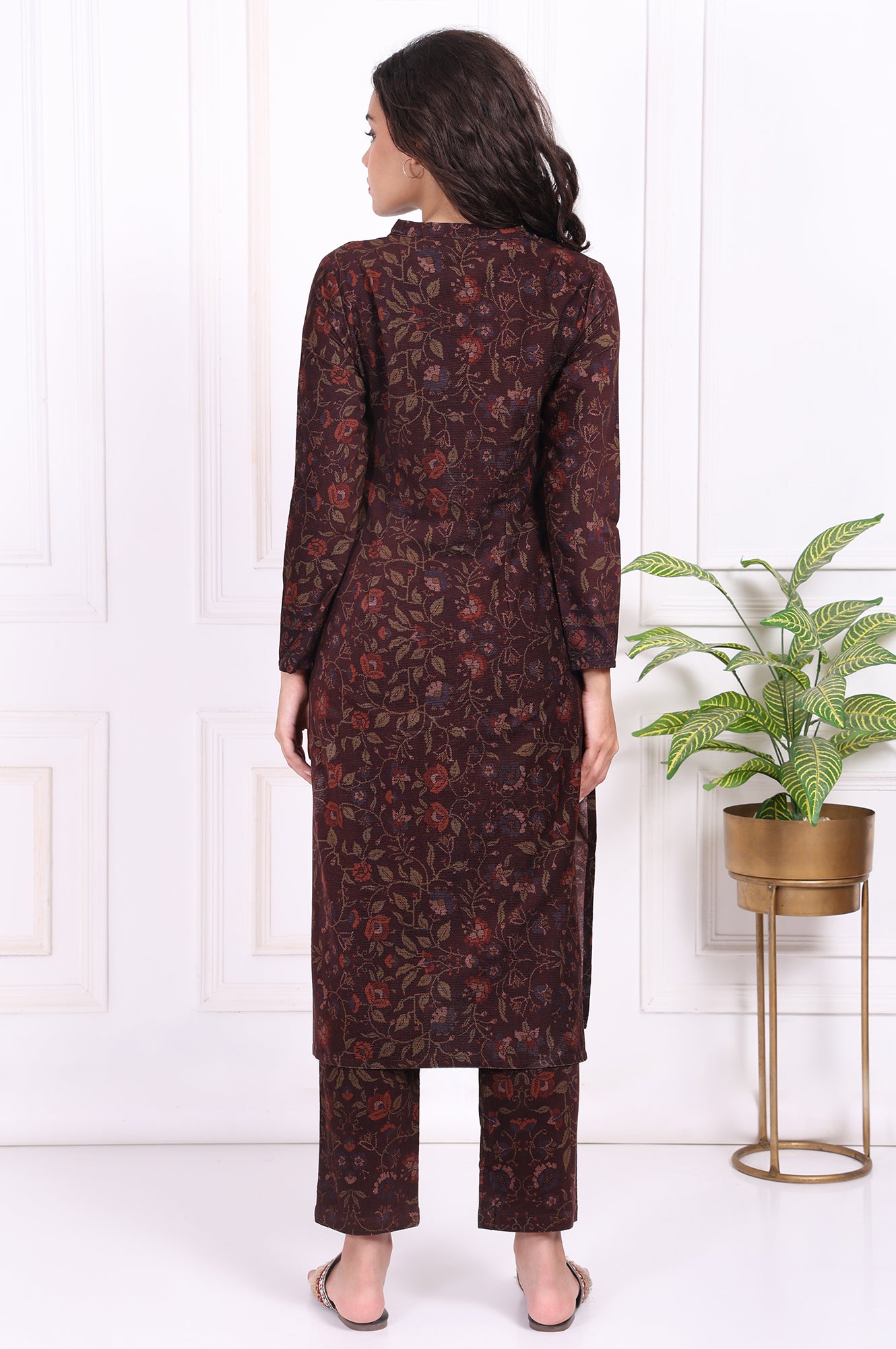 Maroon Floral Printed Straight Cotton Kurta with Trousers Set