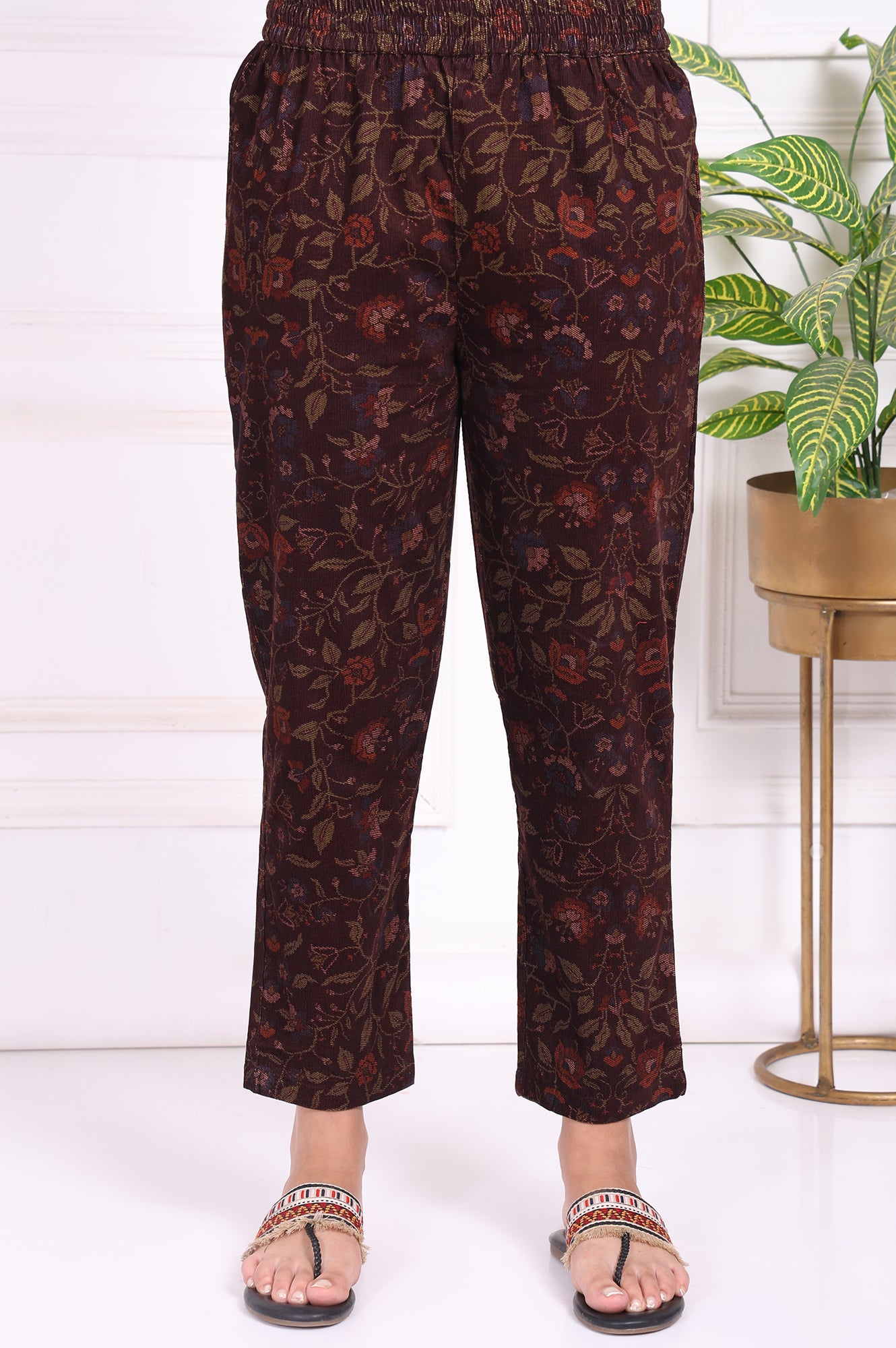 Maroon Floral Printed Straight Cotton Kurta with Trousers Set