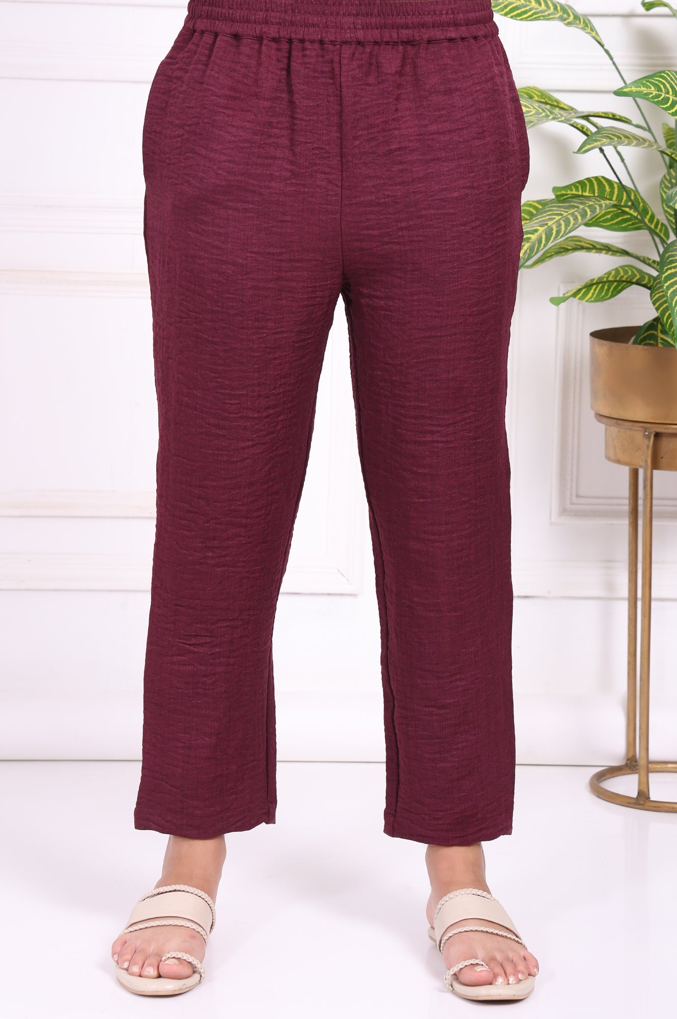 Maroon Embroidered Straight Kurta with Straight Pant and Dupatta Set