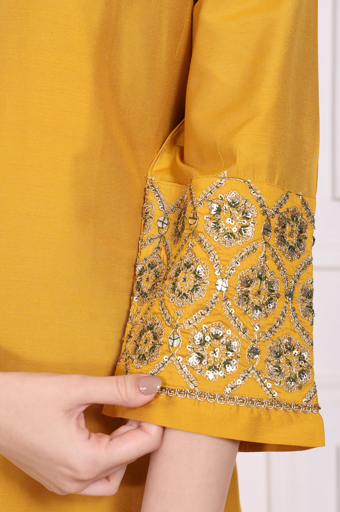 Yellow Embroidered A-Line Rayon Kurta with Straight Pant