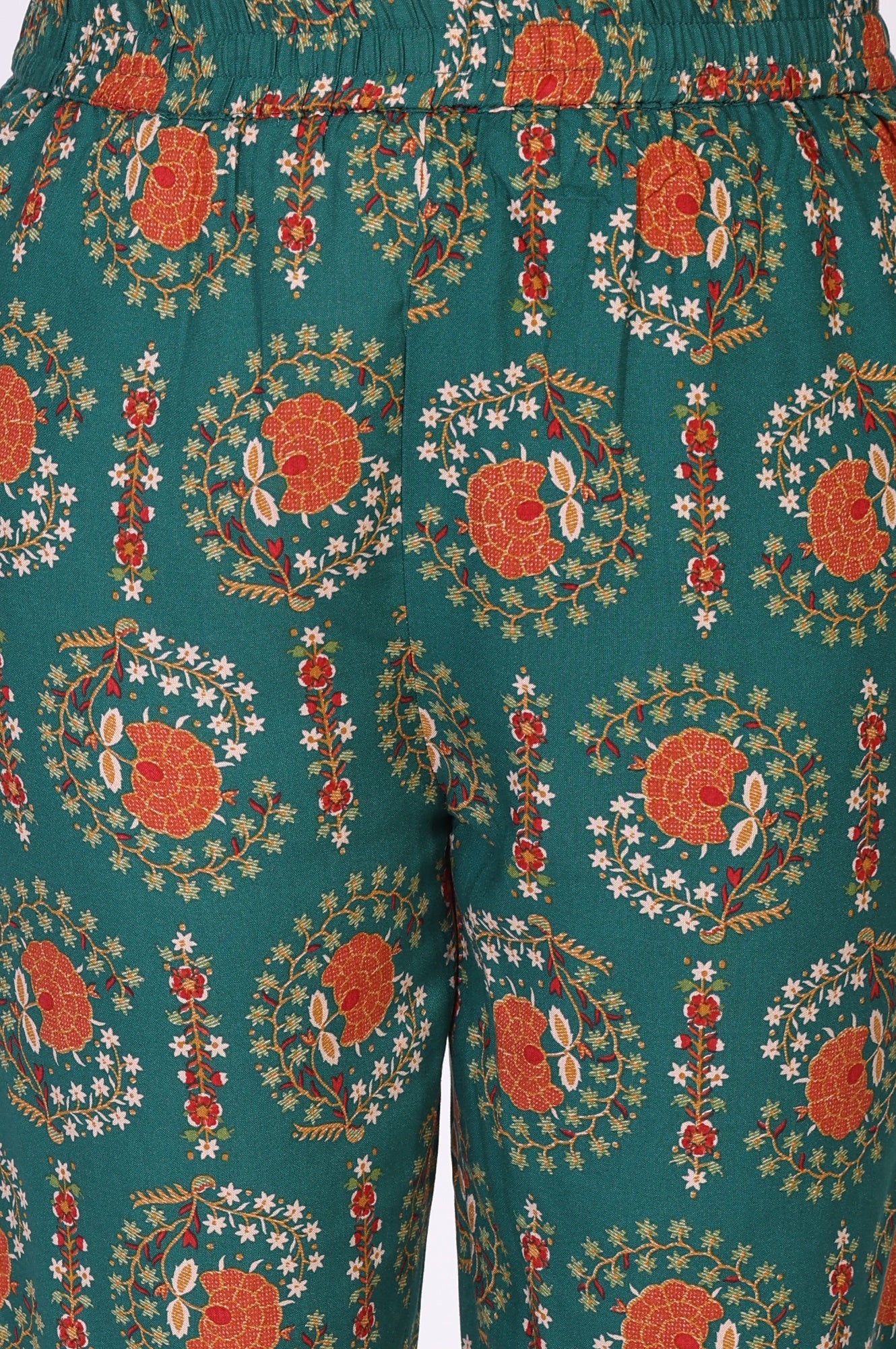 Green Floral Printed Straight Rayon Kurta with Trouser and Dupatta Set