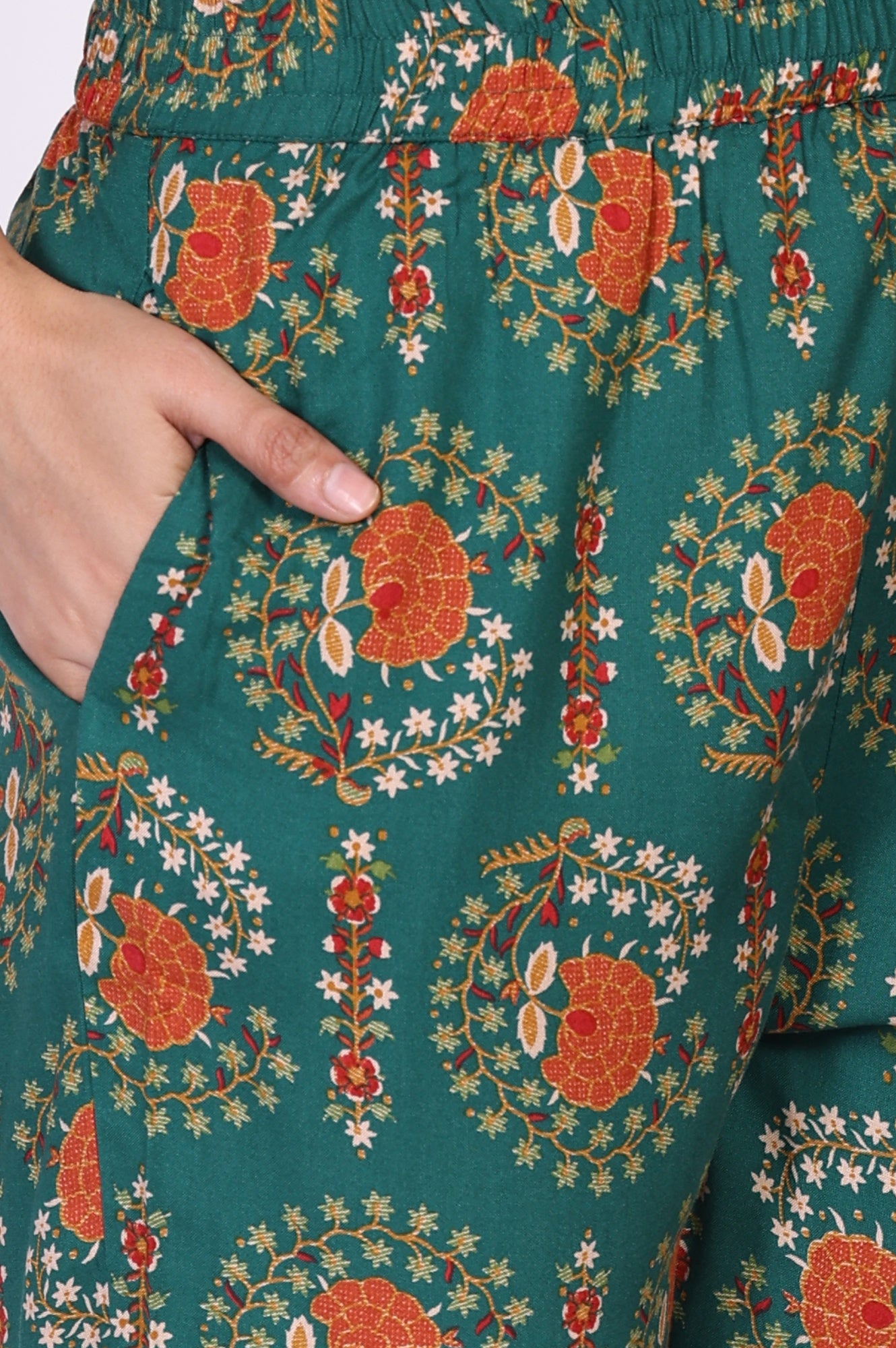 Green Floral Printed Straight Rayon Kurta with Trouser and Dupatta Set