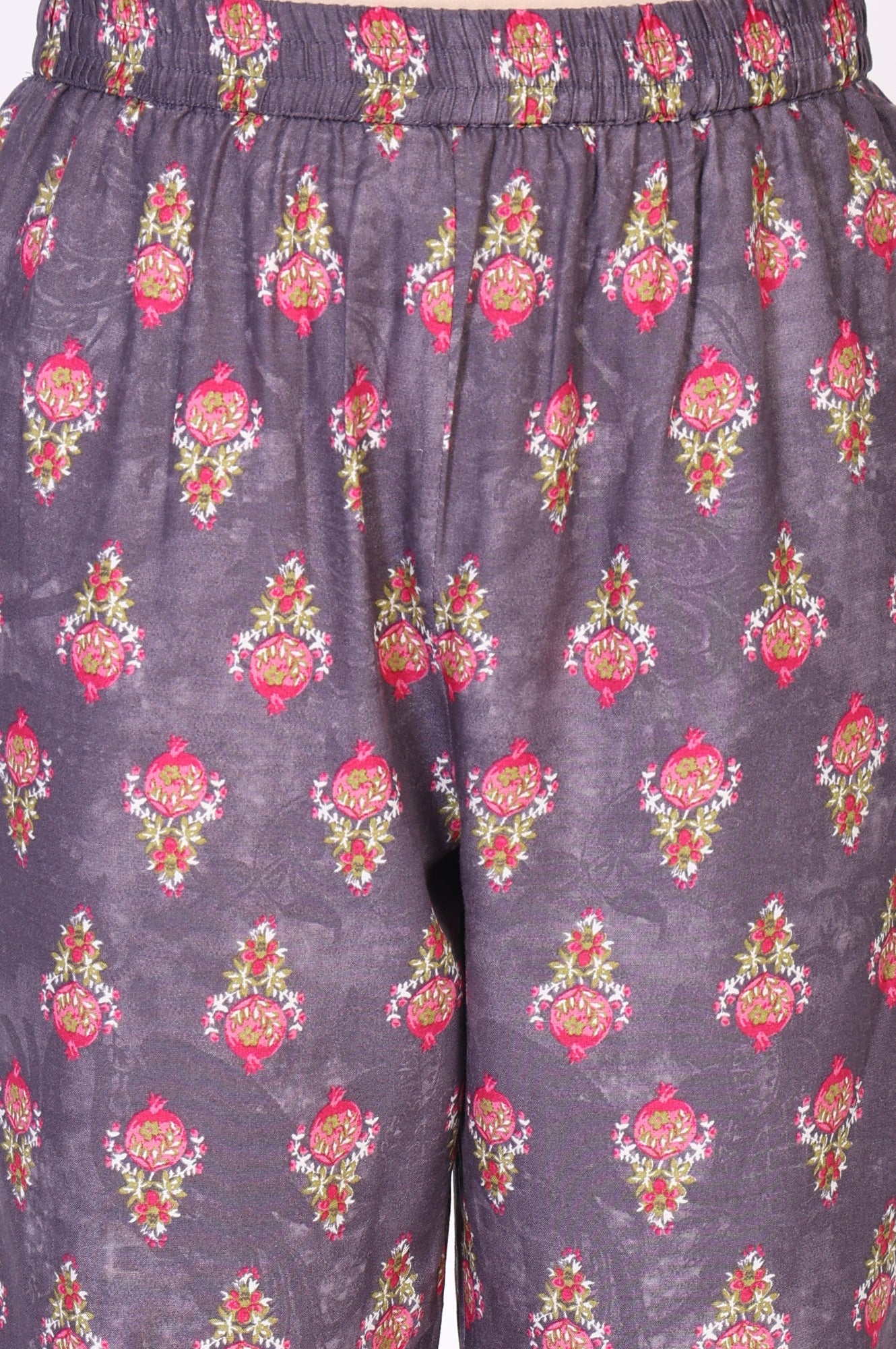 Purple Floral Printed Straight Cotton Kurta with Pant and Dupatta Set