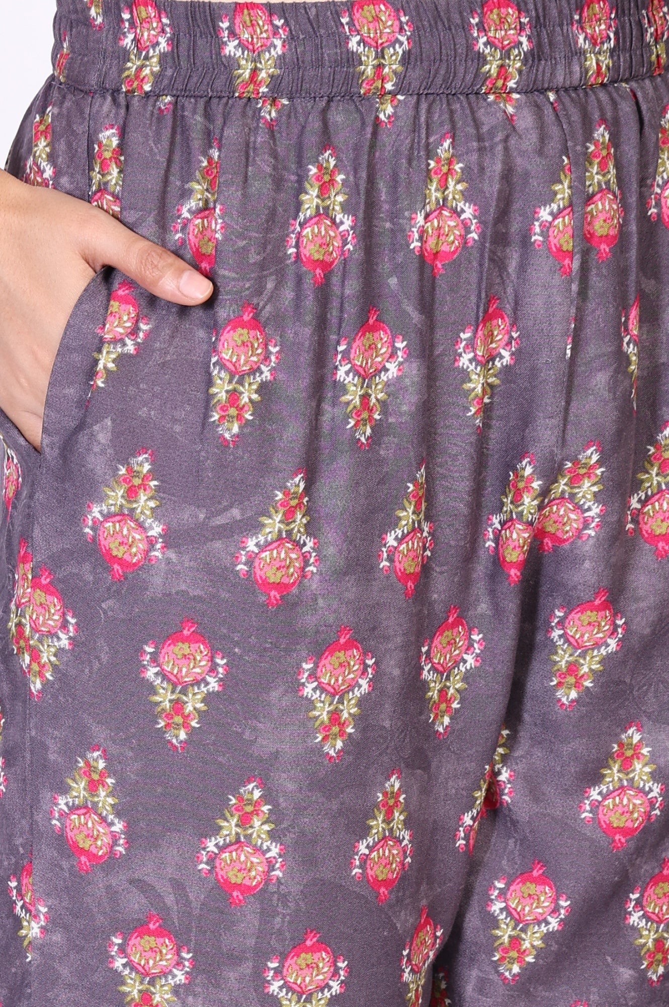 Purple Floral Printed Straight Cotton Kurta with Pant and Dupatta Set