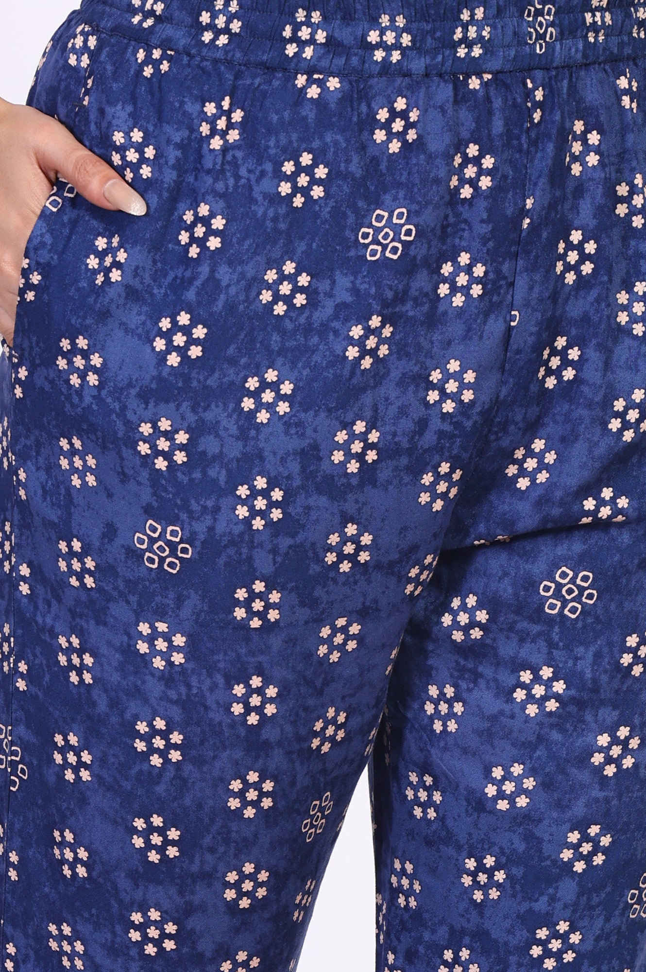 Blue Floral Printed Straight Kurta with Straight Pant and Dupatta Set