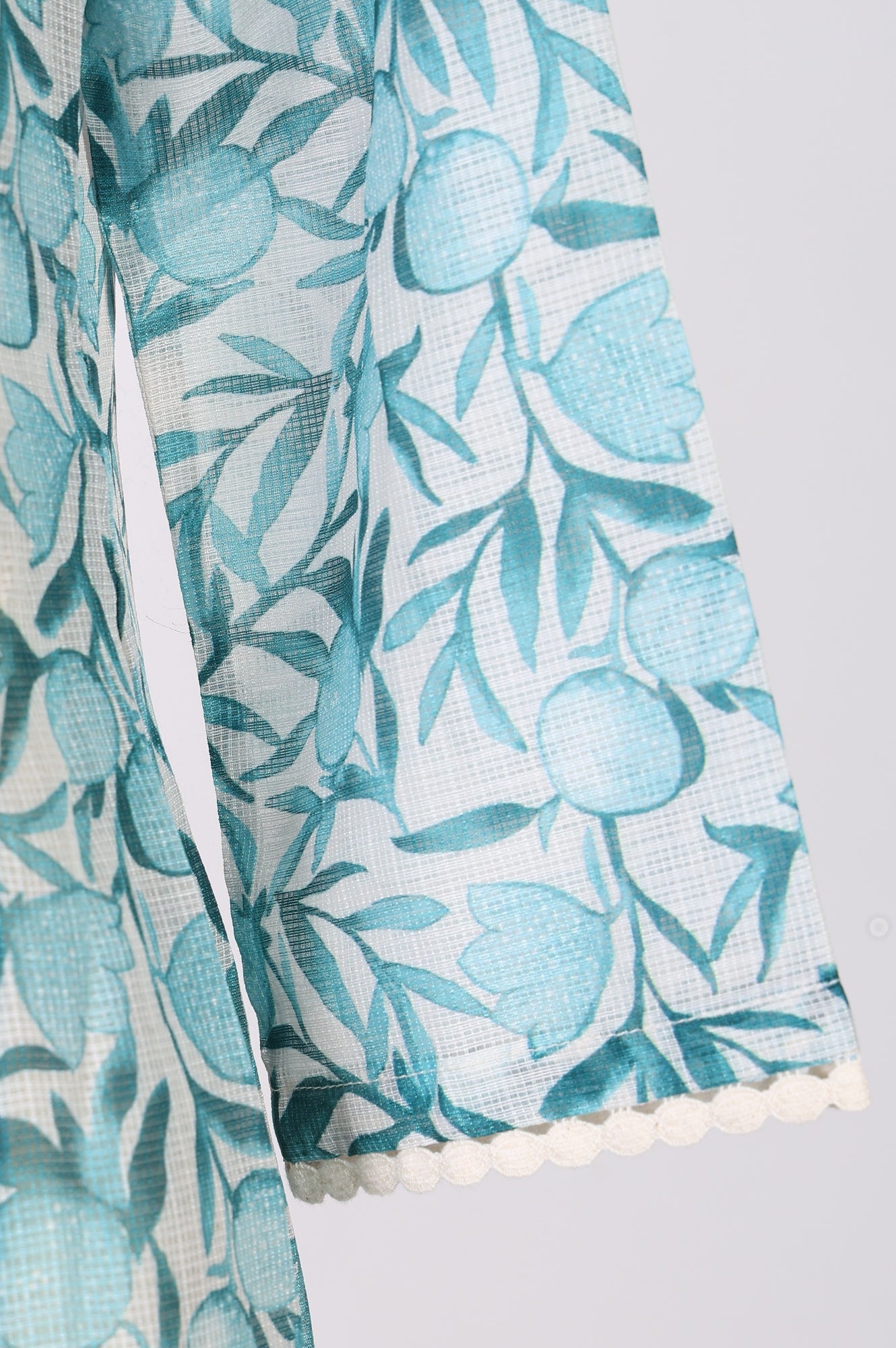 White and Green Floral Printed Kota Straight Kurta with Straight Pants and Dupatta Set