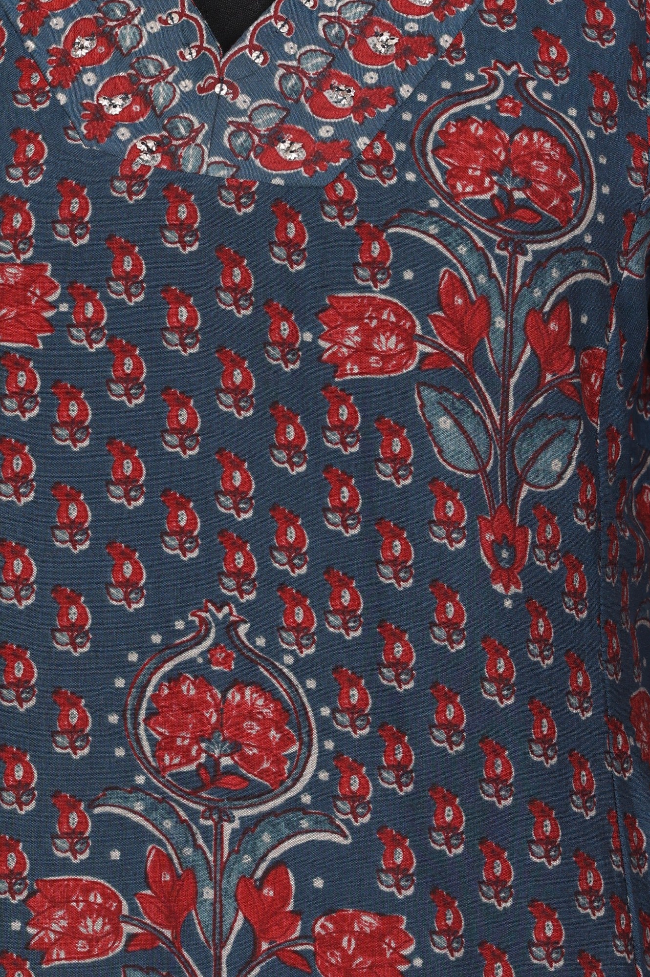 Blue Floral Printed Crepe Straight Kurta with Pants and Dupatta Set