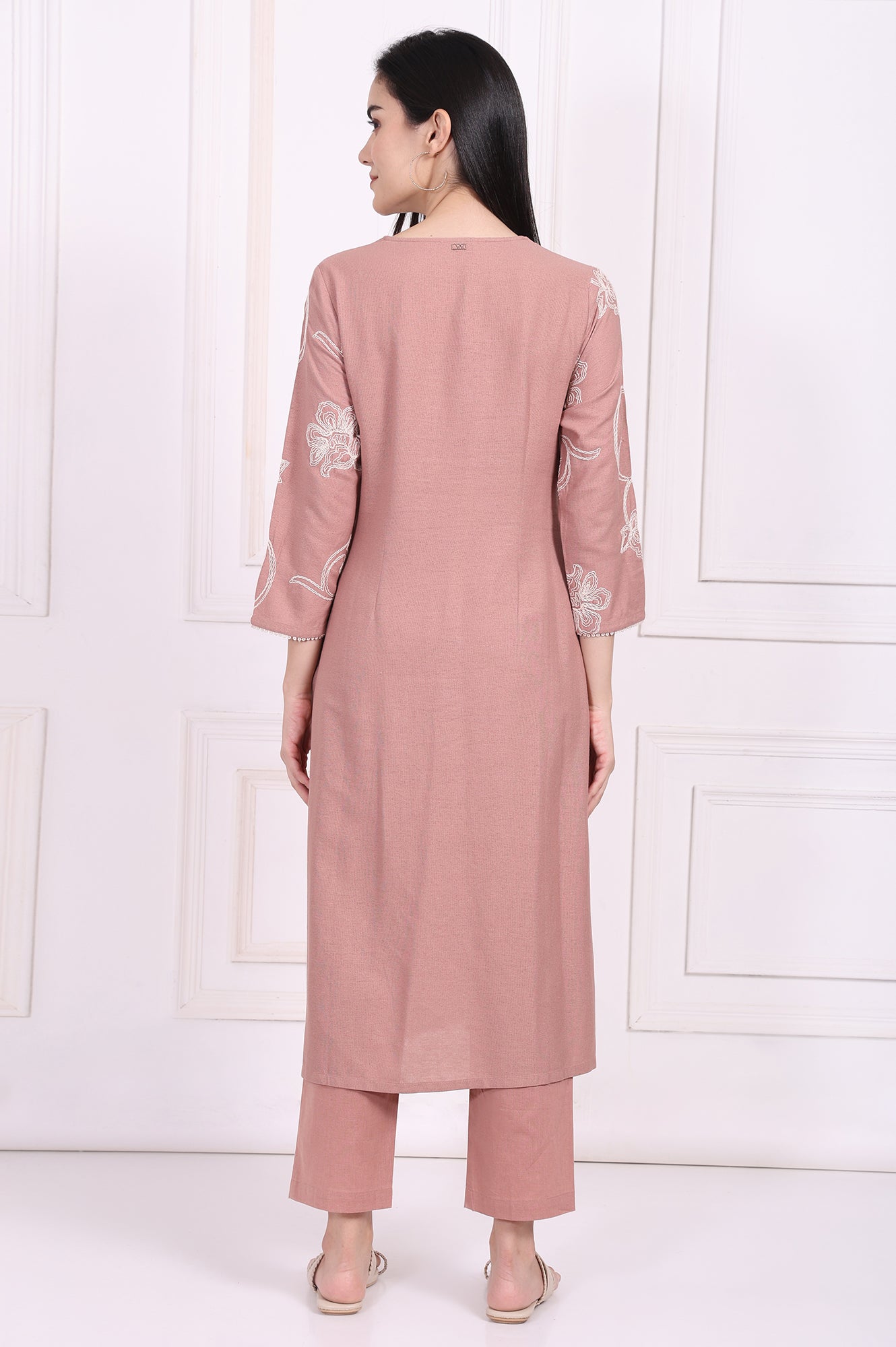 Pink Embroidered Straight Rayon Kurta with Straight Pant
