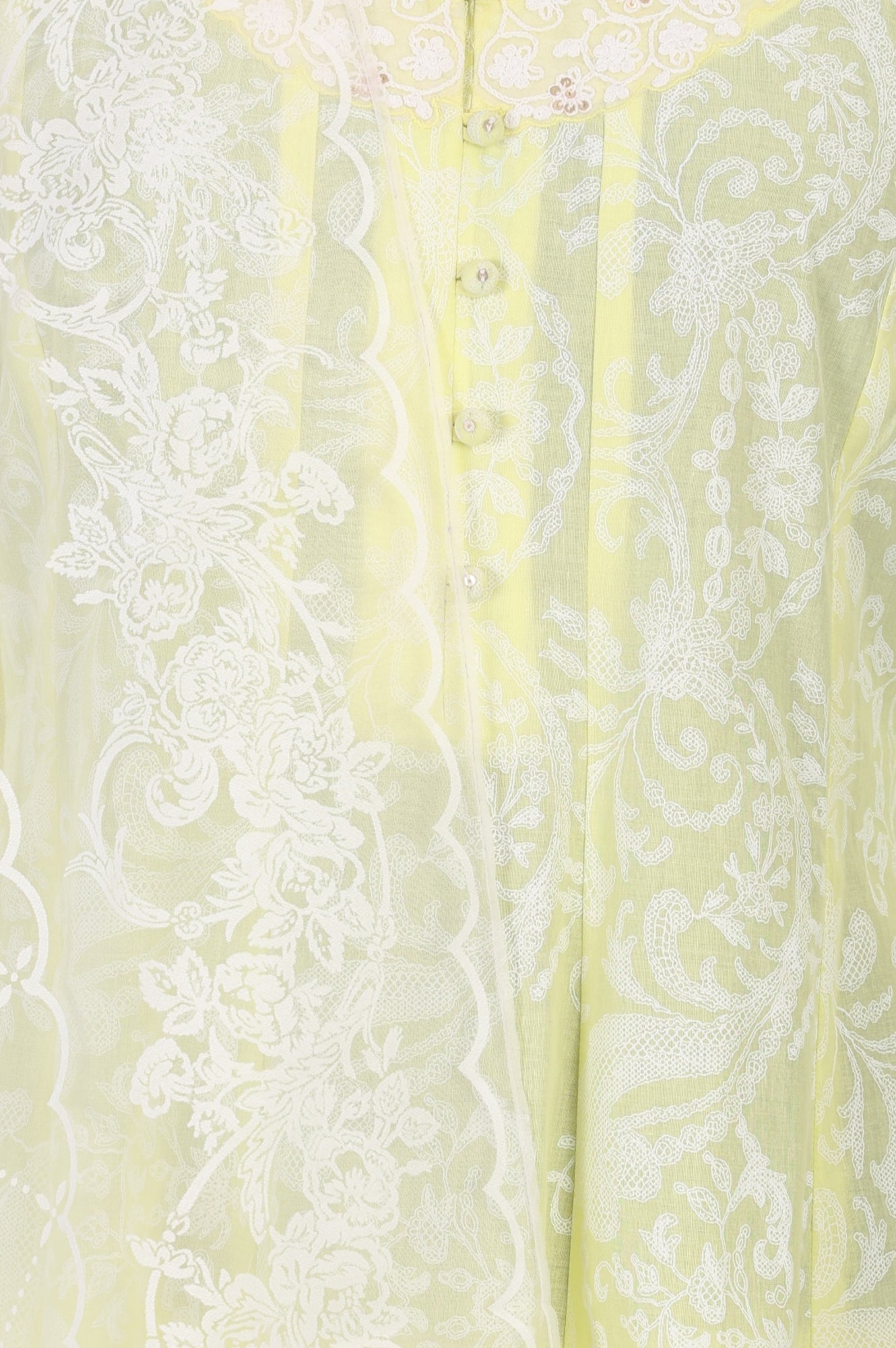 Yellow Floral Printed Lace Pure Cotton Straight Kurta with Straight Pants and Dupatta Set