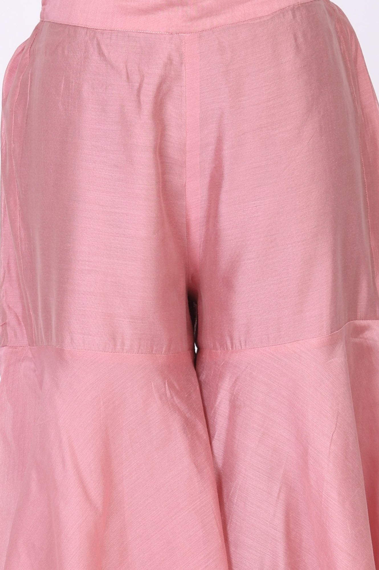 Pink Thread Embroidered Chanderi Noodle Straps Straight Kurta with Sharara and Dupatta Set