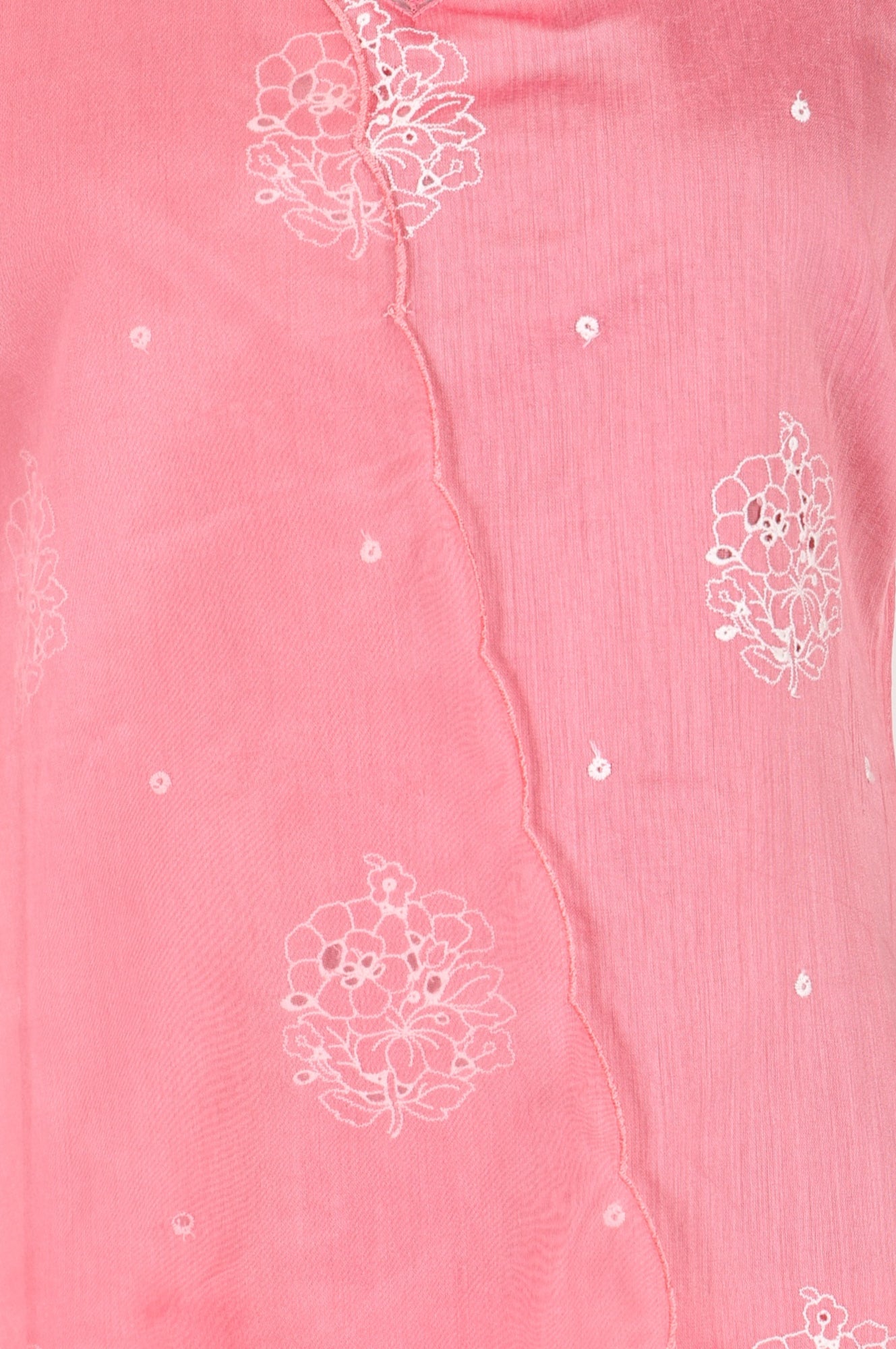 Pink Thread Embroidered Chanderi Straight Kurta with Pants and Dupatta Set