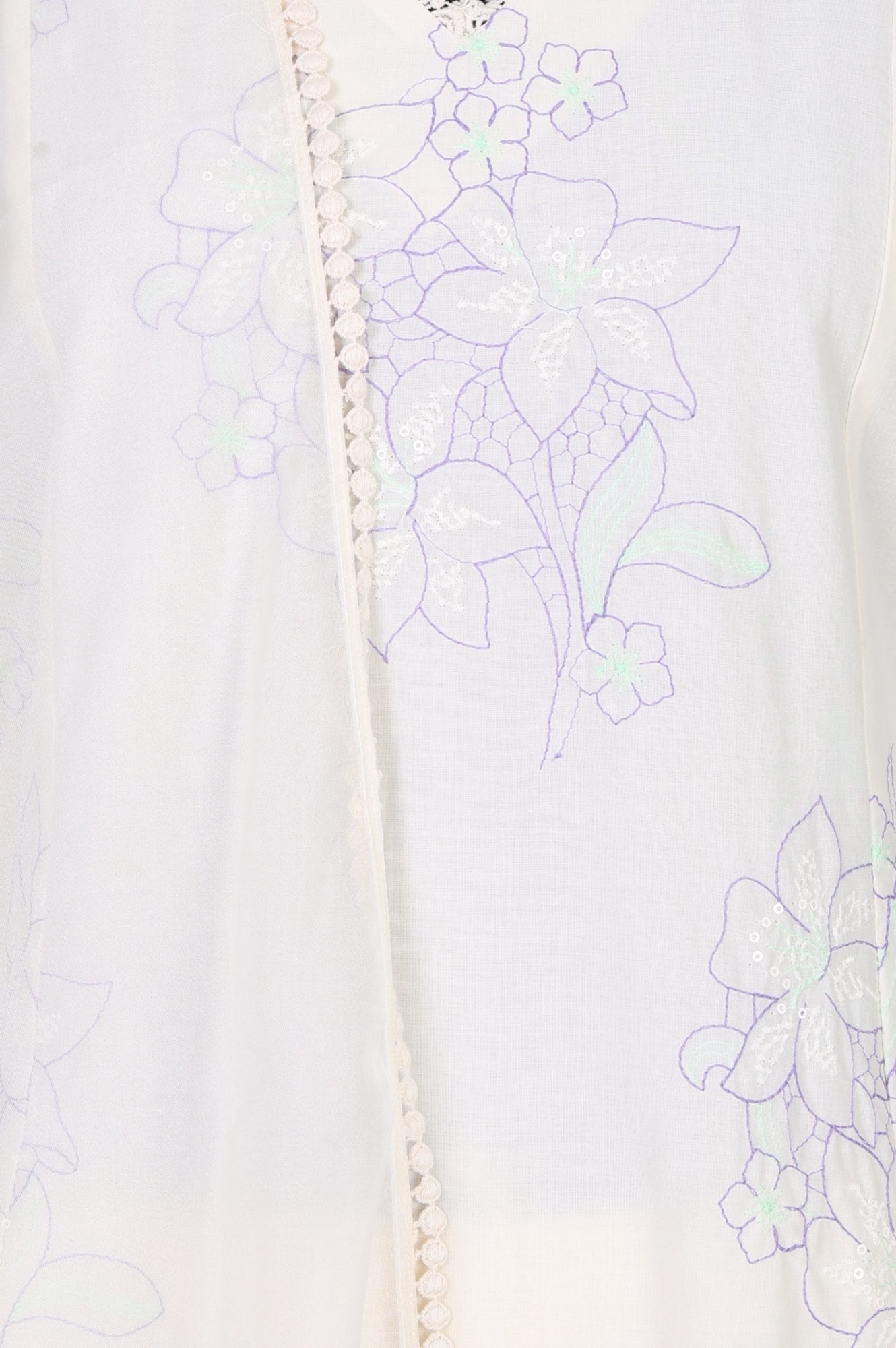 Off White Thread Embroidered Pure Cotton Straight Kurta With Straight Pants And Dupatta Set