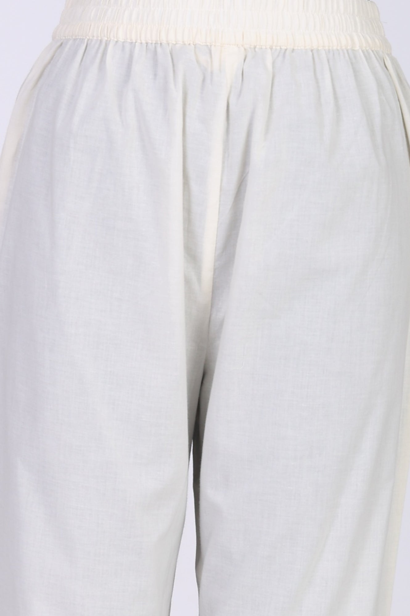 Off White Thread Embroidered Pure Cotton Straight Kurta With Straight Pants And Dupatta Set