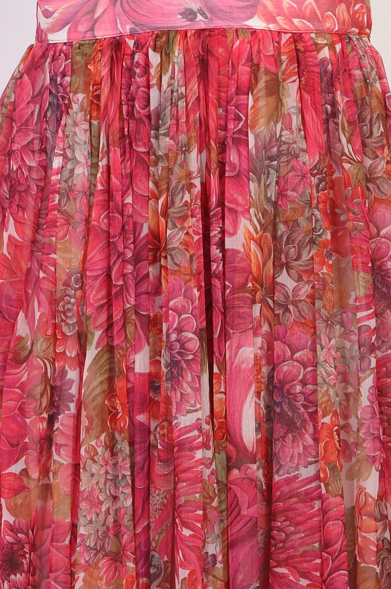 Pink Bold Floral Printed Embellished Georgette Spaghetti Crop Top with Flared Skirt and Dupatta Set