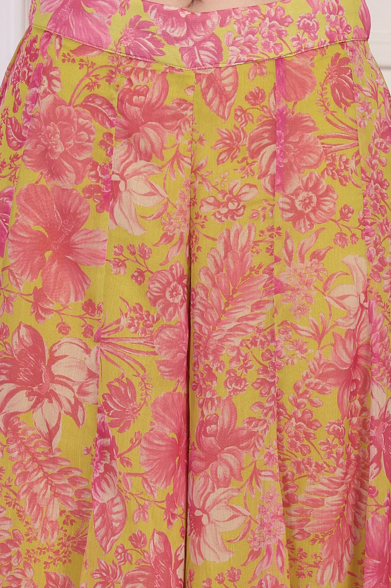 Lime Green Embroidered Crop Top with Culottes and Dupatta Set