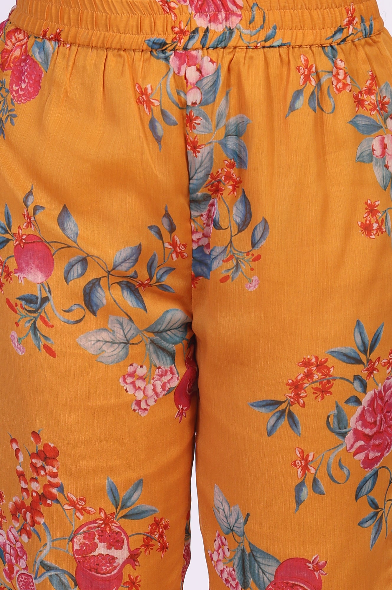 Orange Floral Printed Sequined Flared Chiffon Kaftan with Pant Set