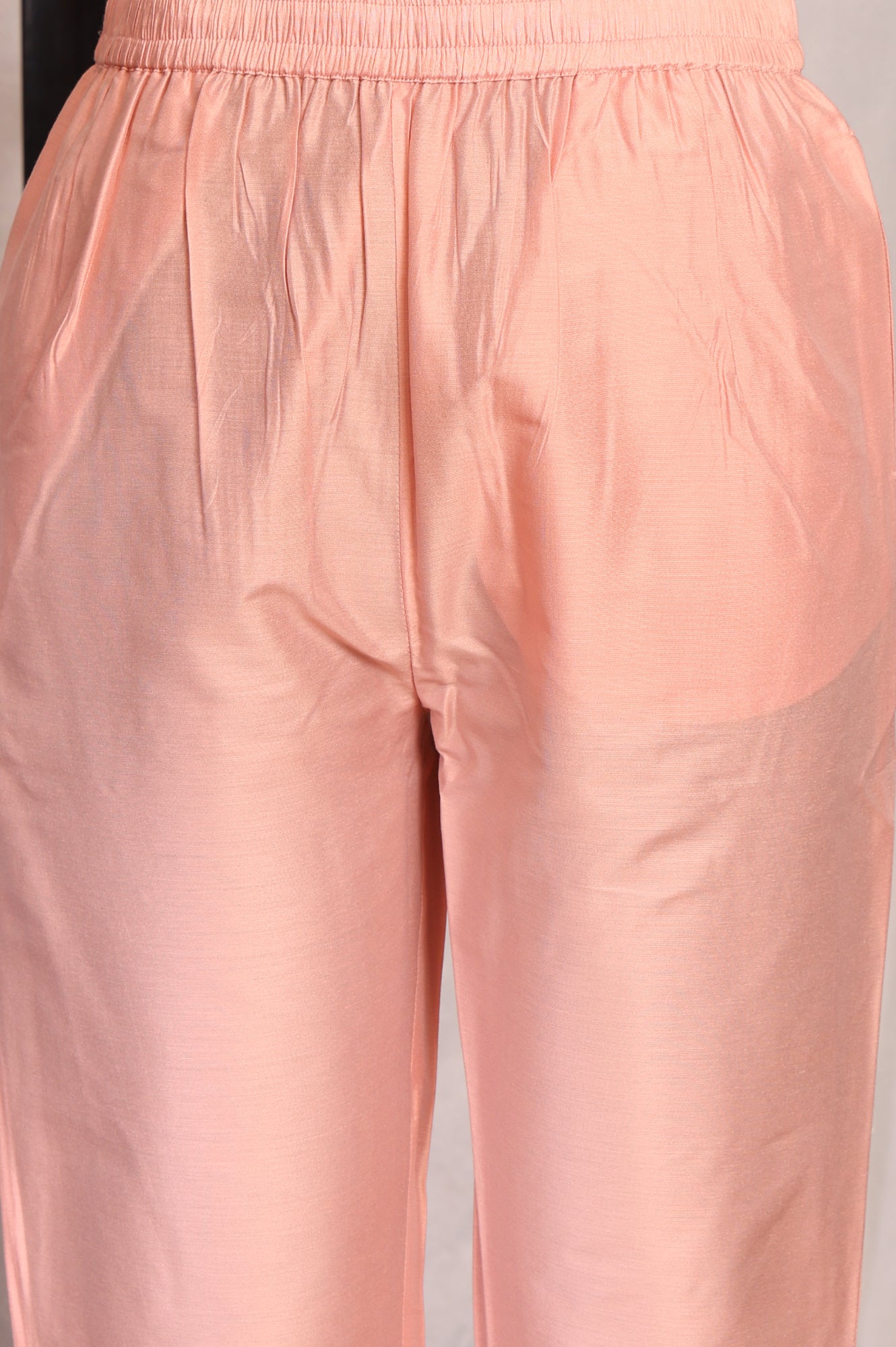 Peach Floral Printed Straight Chanderi Kurta with Pants and Dupatta Set