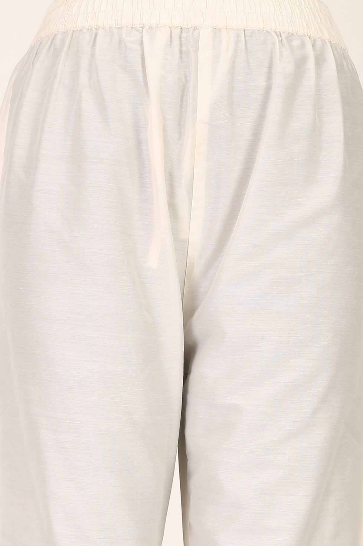 Off White Thread Embroidered Chanderi Straight Kurta with Pants and Dupatta Set