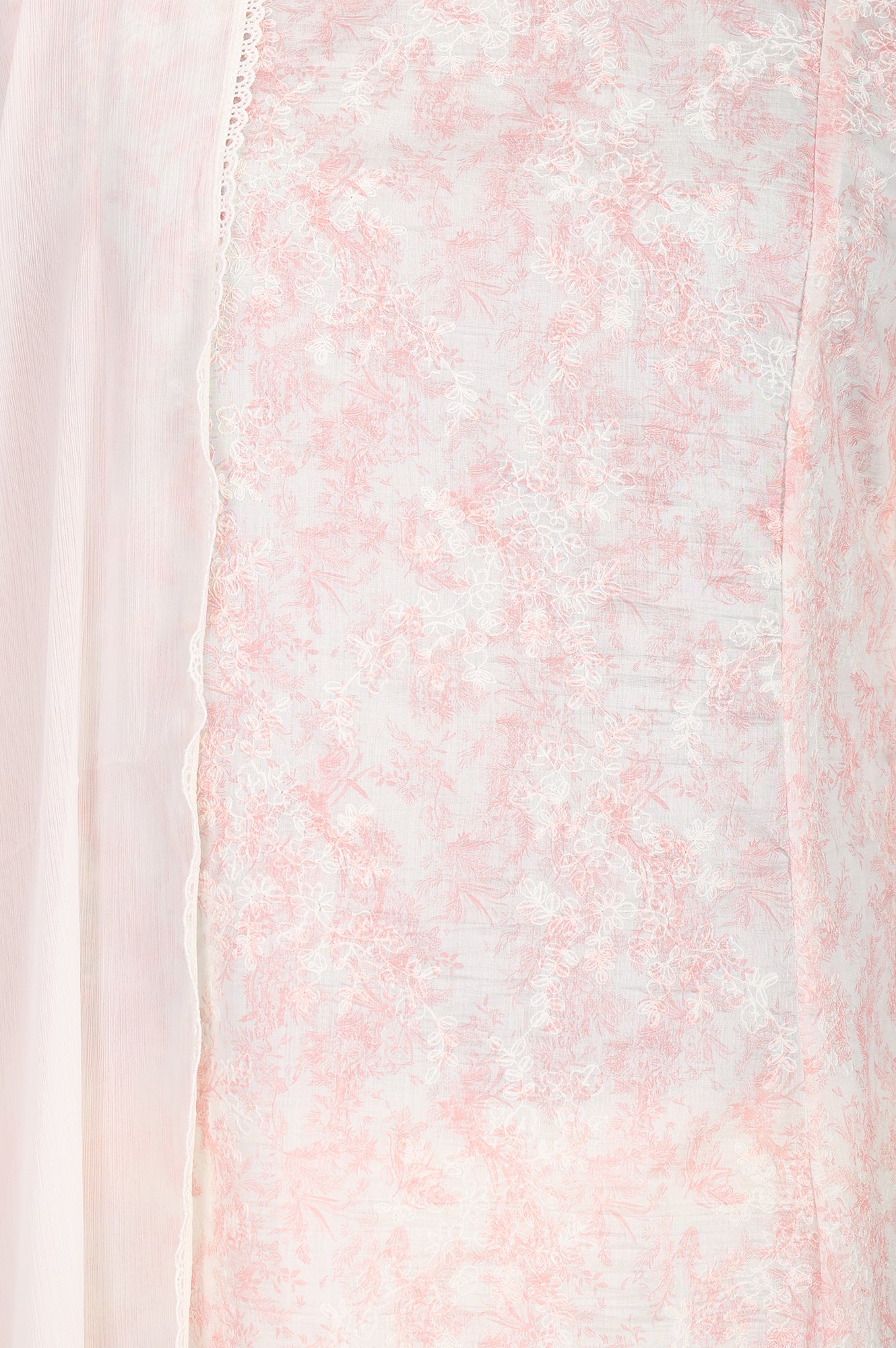 Off White Floral Printed Embroidered Tencel Straight Kurta With Pants and Dupatta Set