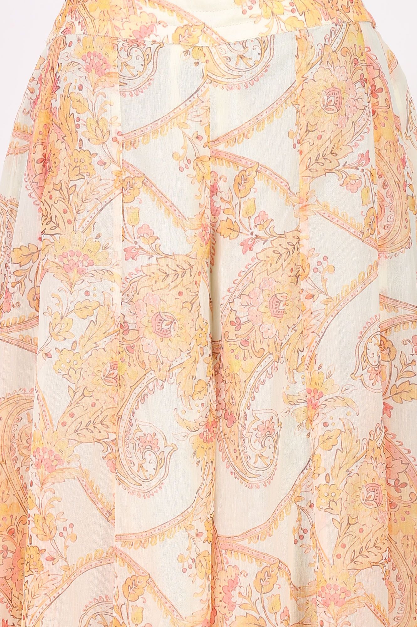 Off White Paisley Printed Chiffon Sleeveless Straight Kurta with Pants and Dupatta Set