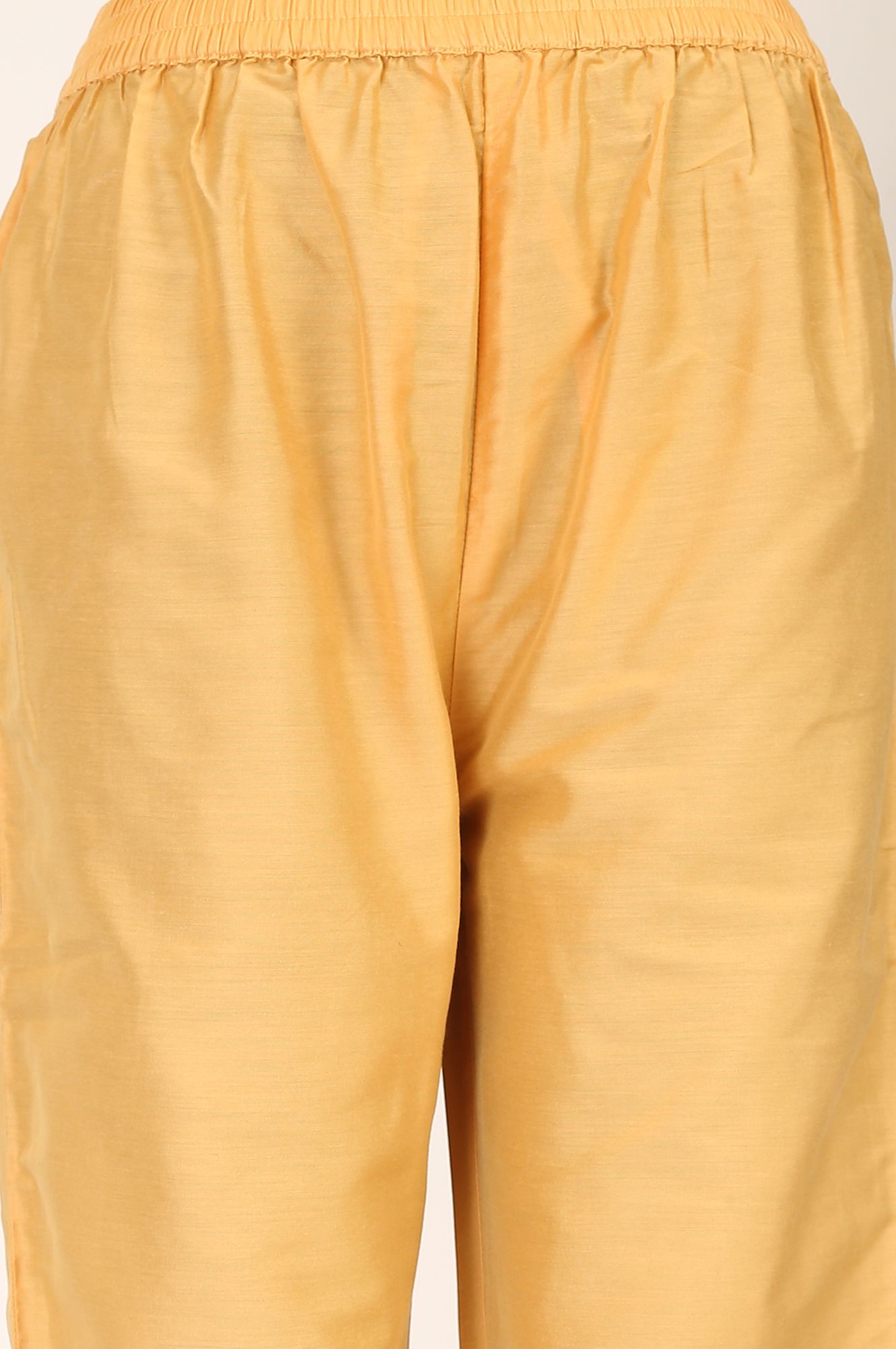 Peach Paisley Printed Chanderi Flared Kurta with Pants and Dupatta Set