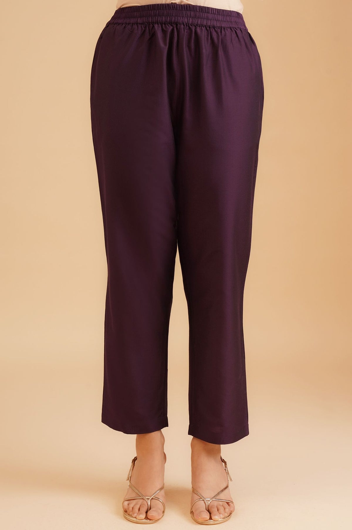 Purple Thread Embroidered Chanderi Straight Kurta with Straight Pants and Dupatta Set